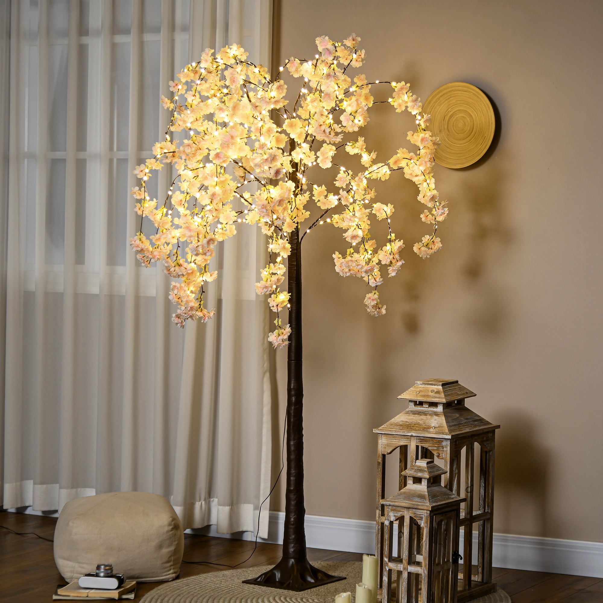 HOMCOM 450 LED Light Decorative Artificial Blossom Tree - Pink - North Peak Garden Furniture