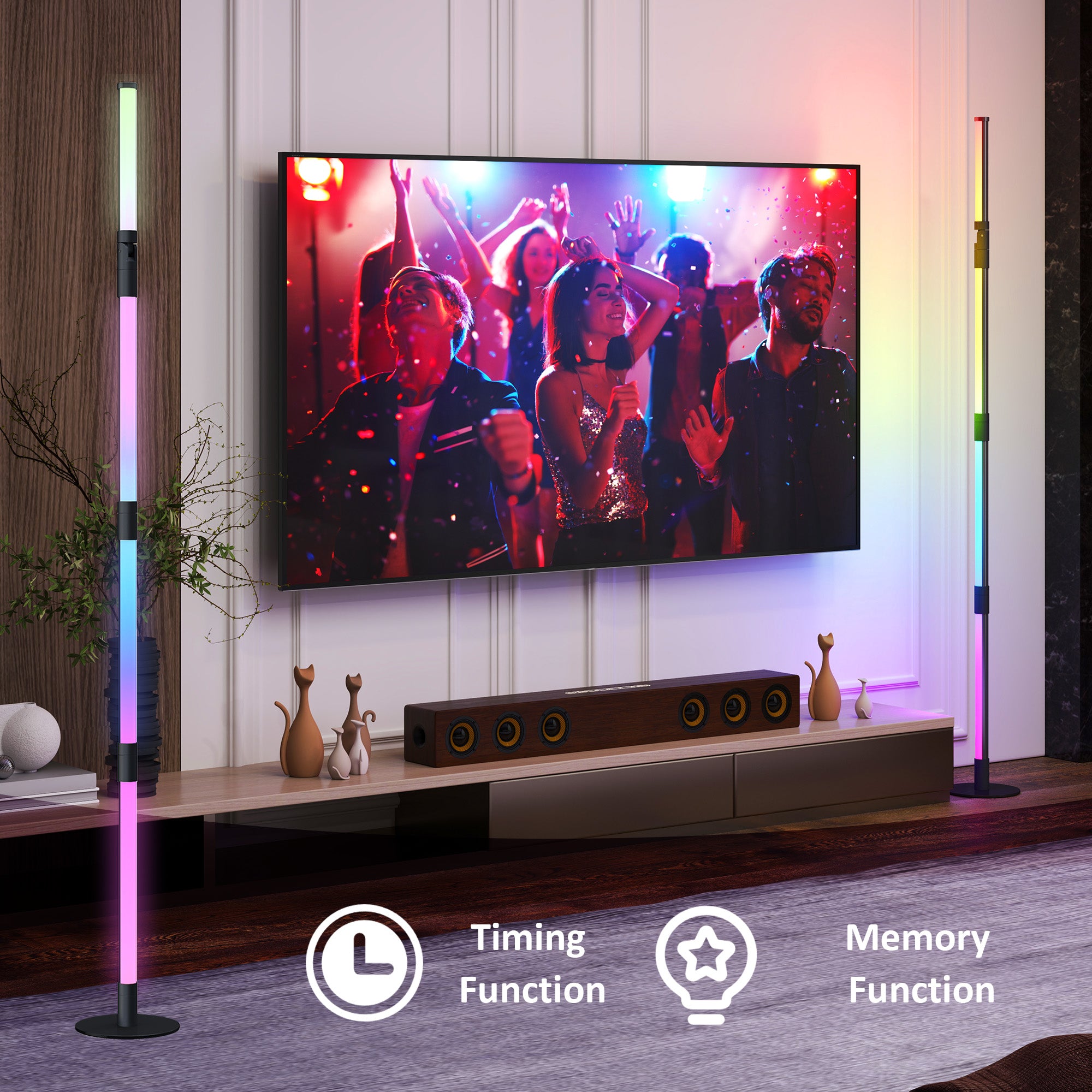 HOMCOM LED Floor Lamp, 360° RGB Detachable Corner Floor Lamp with App & Remote Control, Colour Changing Standing Lamp with Music Sync & Timing, for Living Room, Game Room, Dark Grey - North Peak Garden Furniture