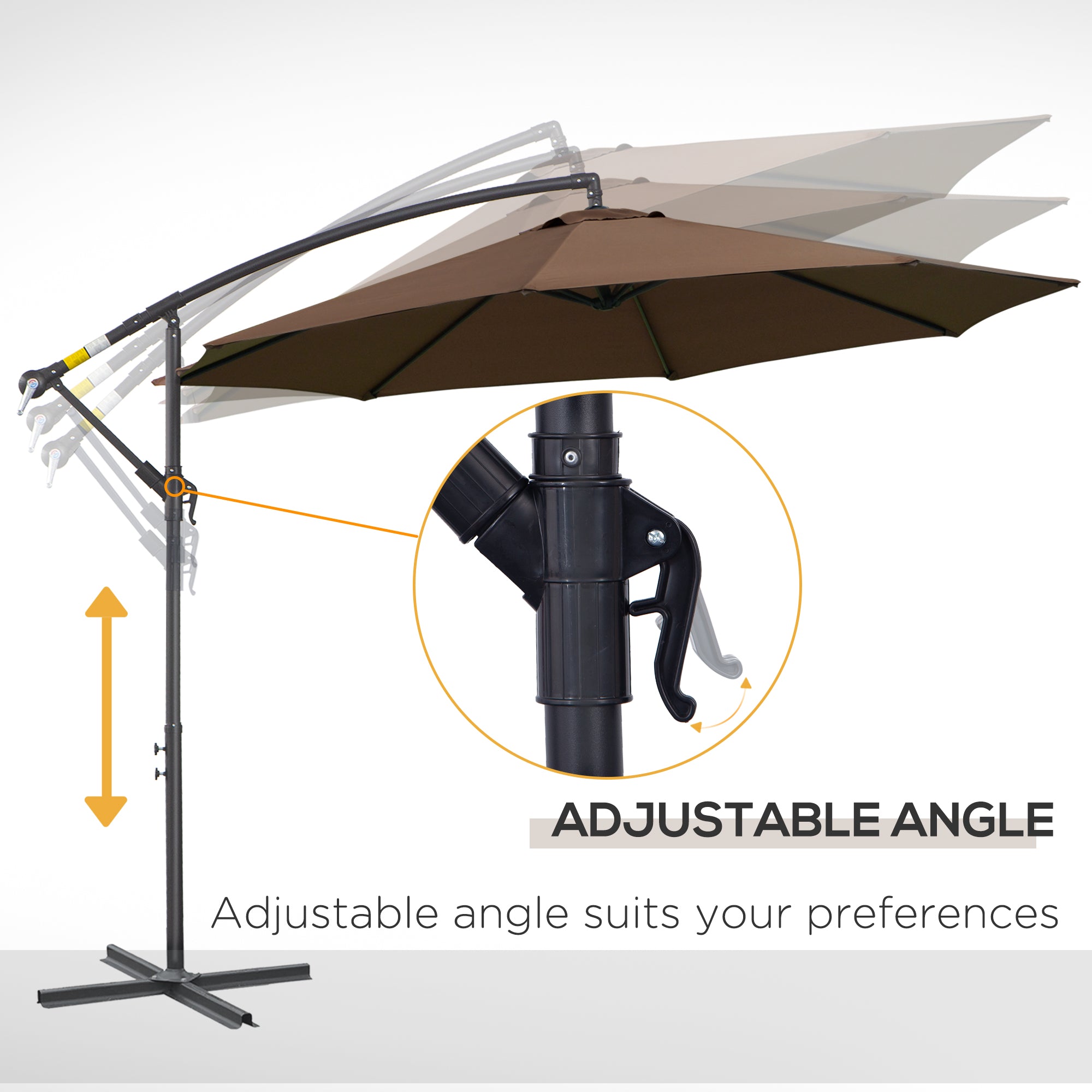 Outsunny 2.45m Overhanging Cantilever Parasol, with Cross Base - Brown - North Peak Garden Furniture