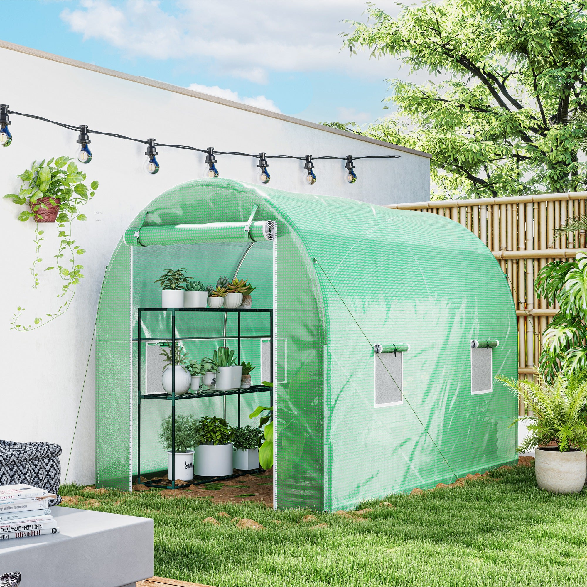 Outsunny 300 x 195cm Walk-In Tunnel Greenhouse - Green - North Peak Garden Furniture