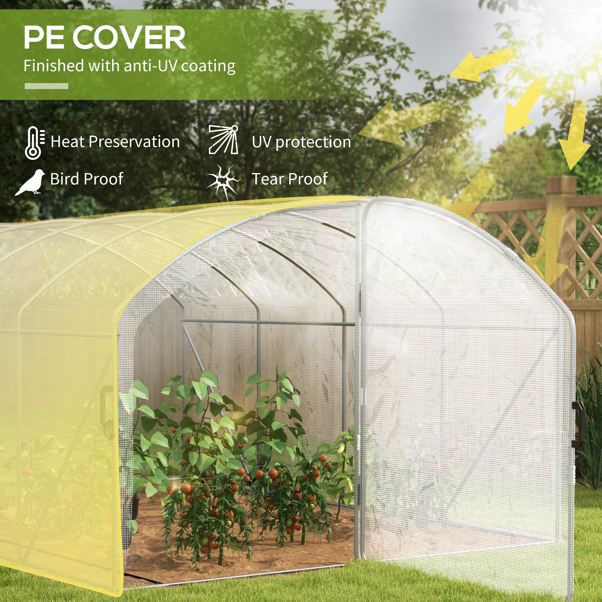 Outsunny Polytunnel Greenhouse Walk-in Grow House with UV-resistant PE Cover, Door, Galvanised Steel Frame, 4 x 3 x 2m, White