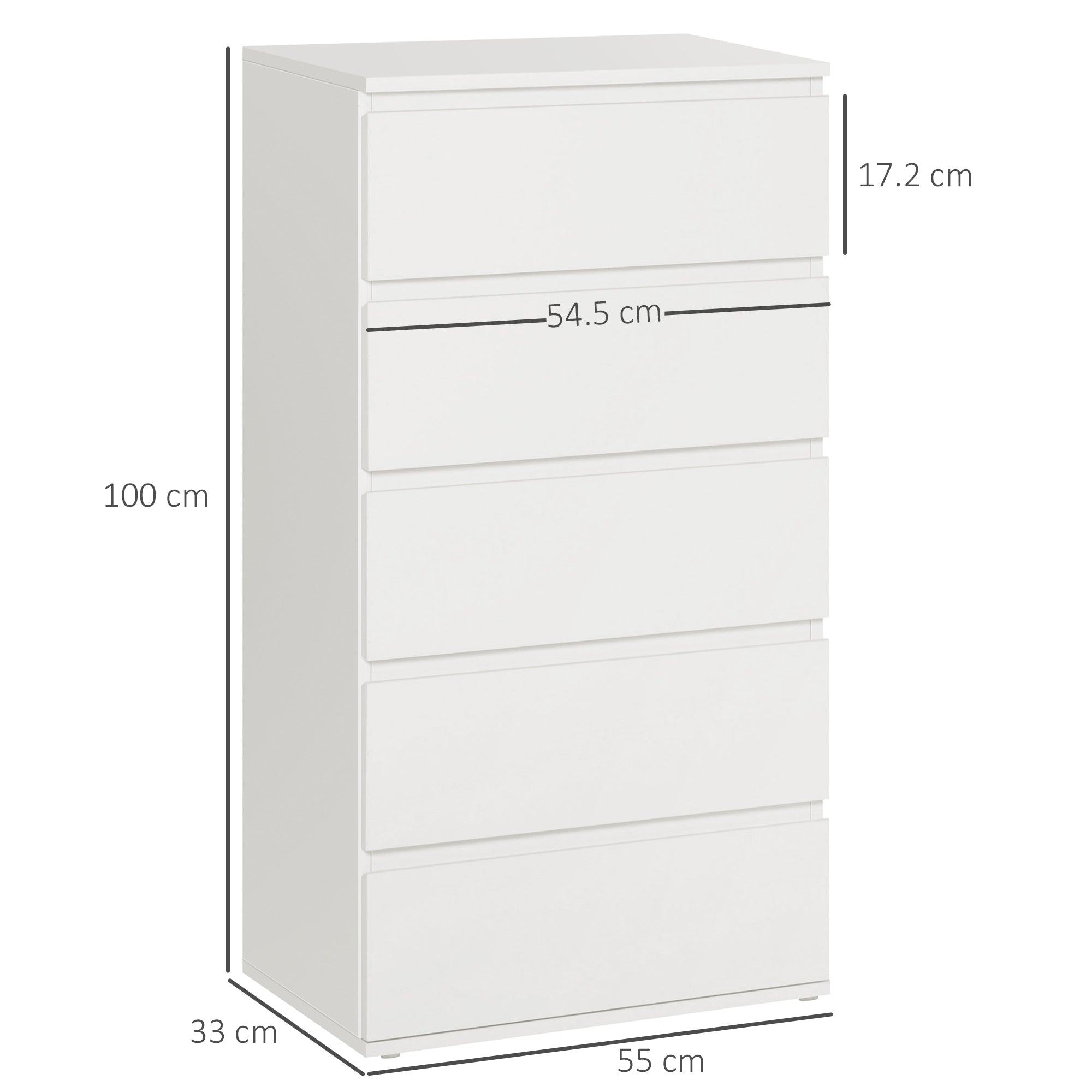 HOMCOM Chest of Drawers, 5 Drawers Storage Cabinet Floor Tower Cupboard for Bedroom Living Room, White - North Peak Garden Furniture