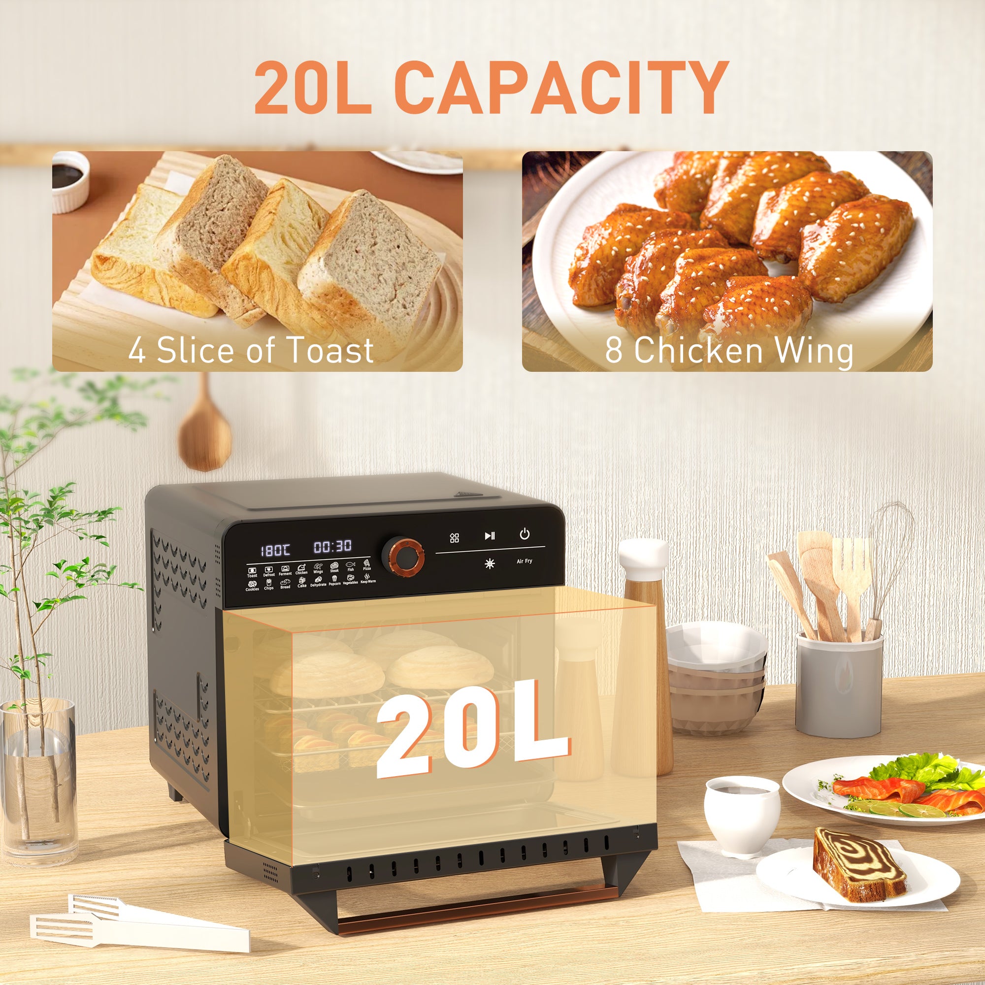 HOMCOM Air Fryer Oven, 20L Mini Oven, Multifunction Countertop Convection Oven with 16 Presets, Adjustable Temp and Time, 1400W - North Peak Garden Furniture