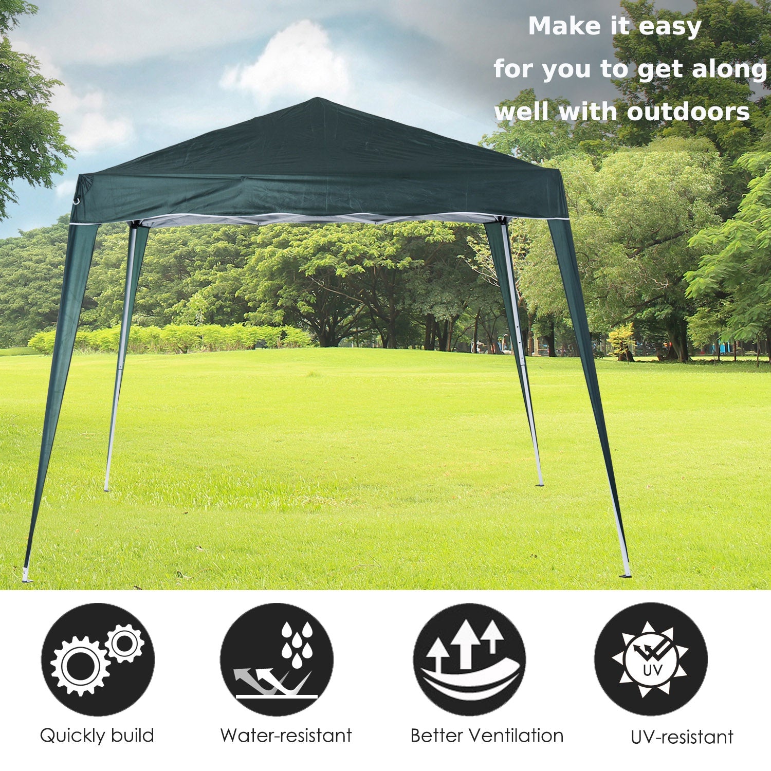 Outsunny Slant Leg Pop Up Gazebo with Carry Bag, Height Adjustable Party Tent Instant Event Shelter for Garden, Patio, 3 M× 3 M Base/ 2.5 M × 2.5 M Top, Green