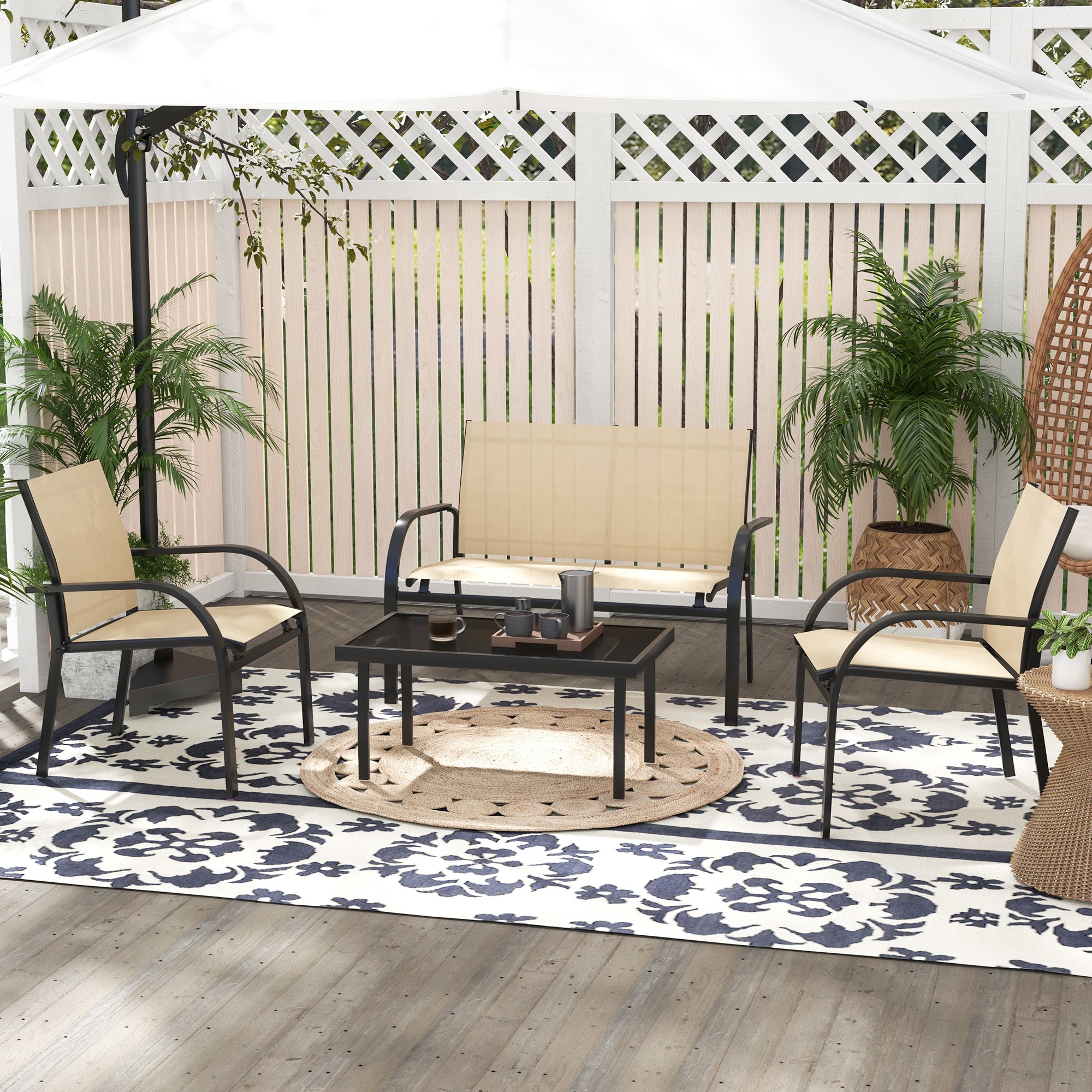 Outsunny Four-Piece Curved Steel Garden Dining Set - Beige/Grey - North Peak Garden Furniture