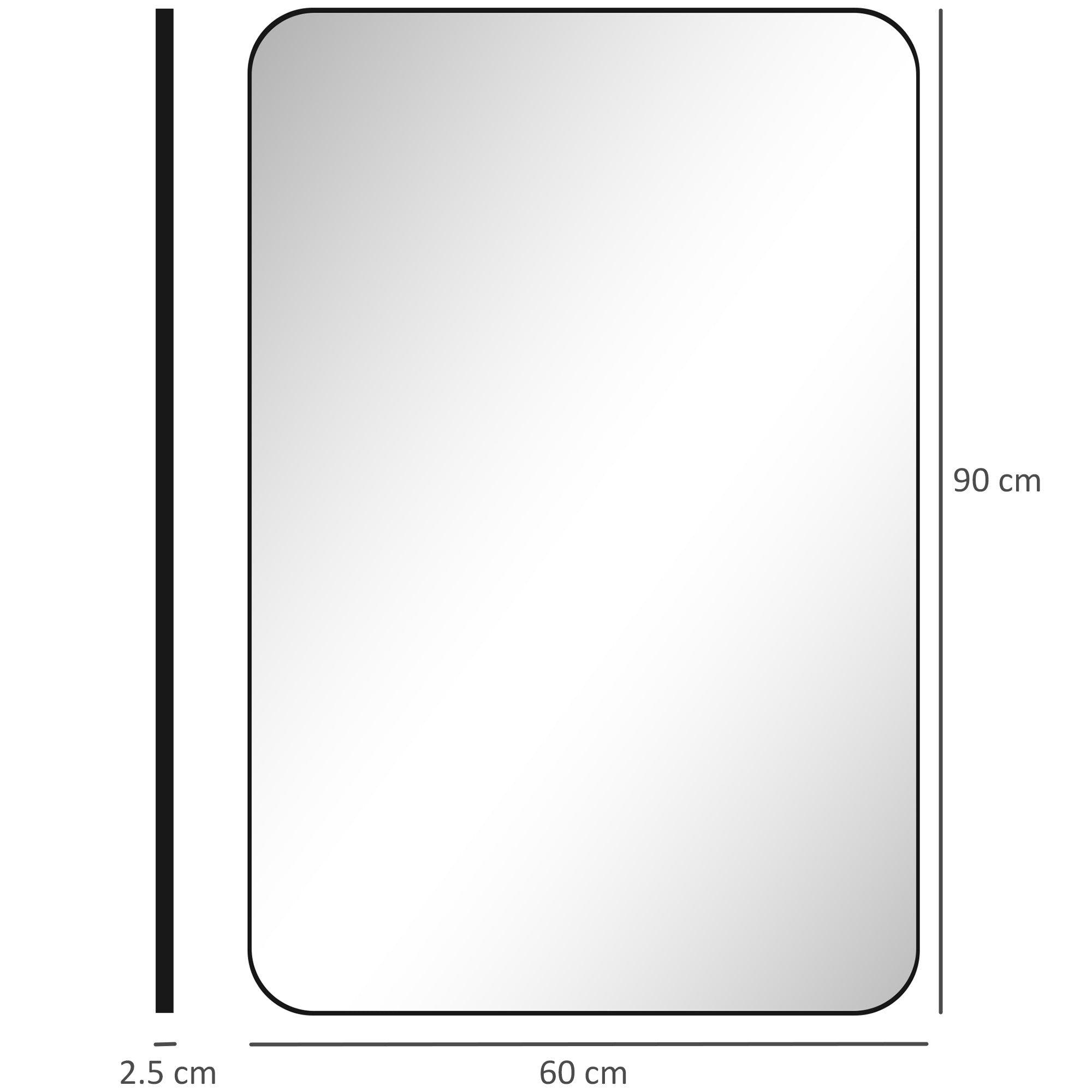 HOMCOM 90 x 60cm Curved Bathroom Mirror - Black - North Peak Garden Furniture