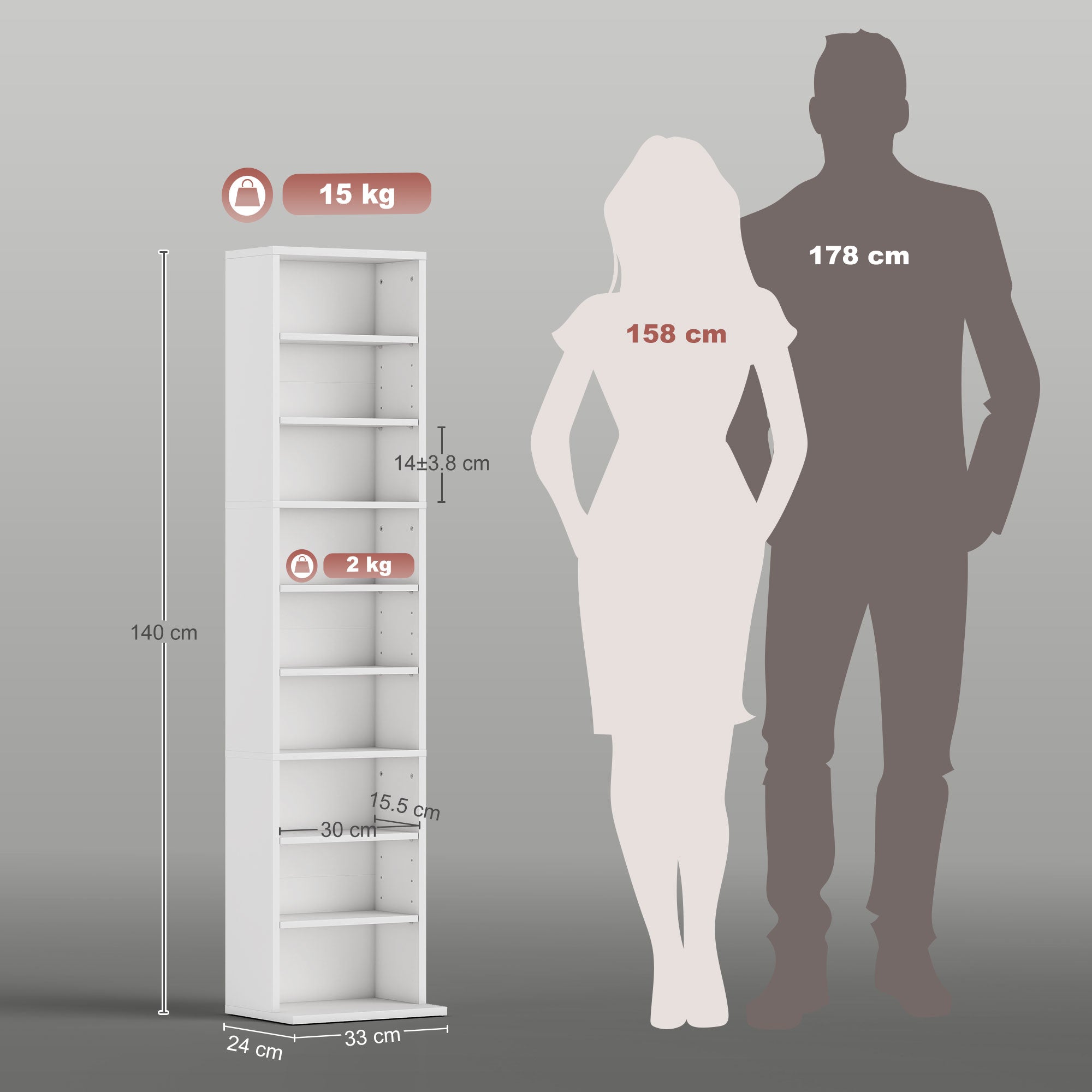 HOMCOM 260 Narrow CD Storage Unit - White