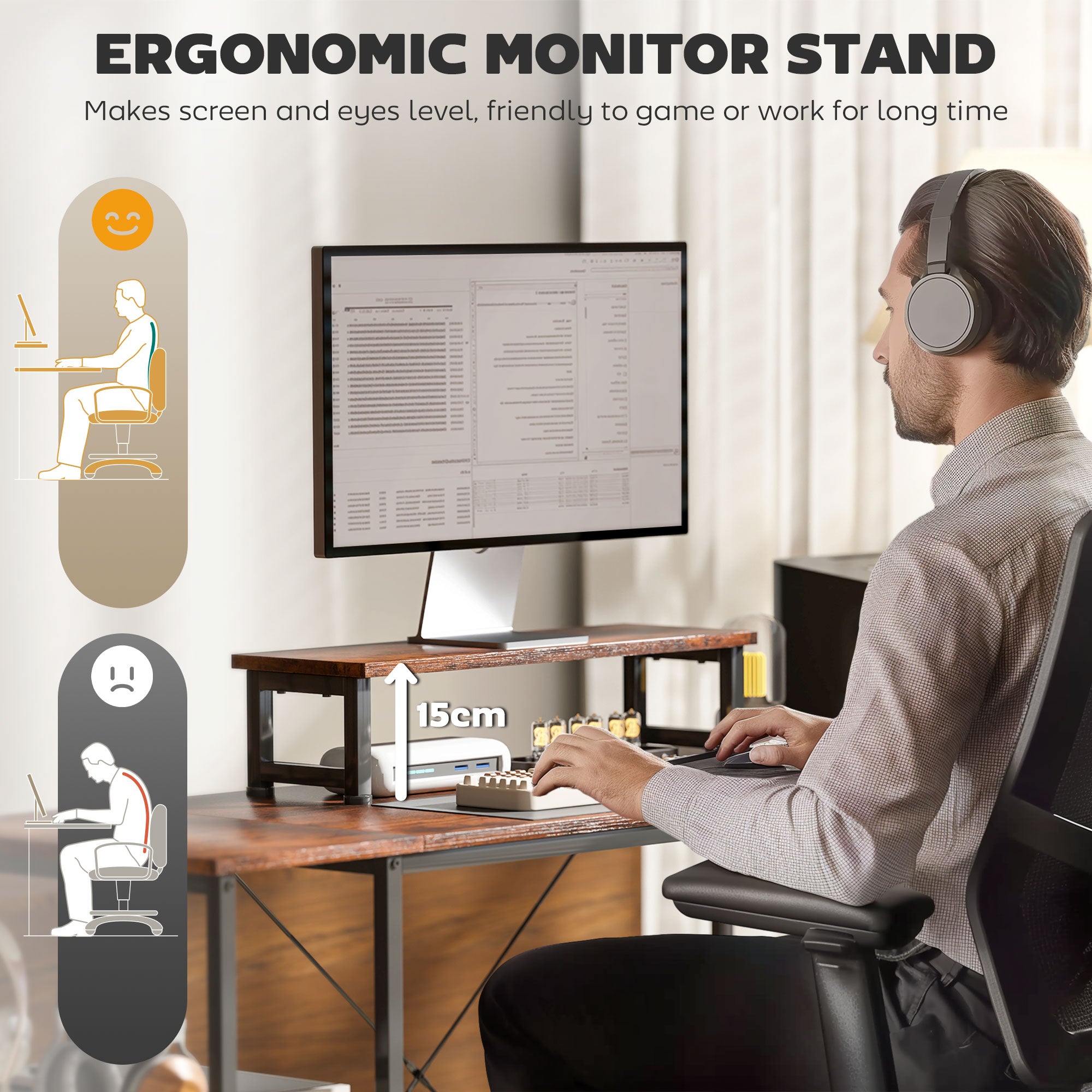 HOMCOM 168cm Reversible L Shaped Desk, Industrial Corner Computer Desk with Adjustable Shelf and Storage Bag, 240cm 2 Person Desk with Monitor Stand, Rustic Brown - North Peak Garden Furniture