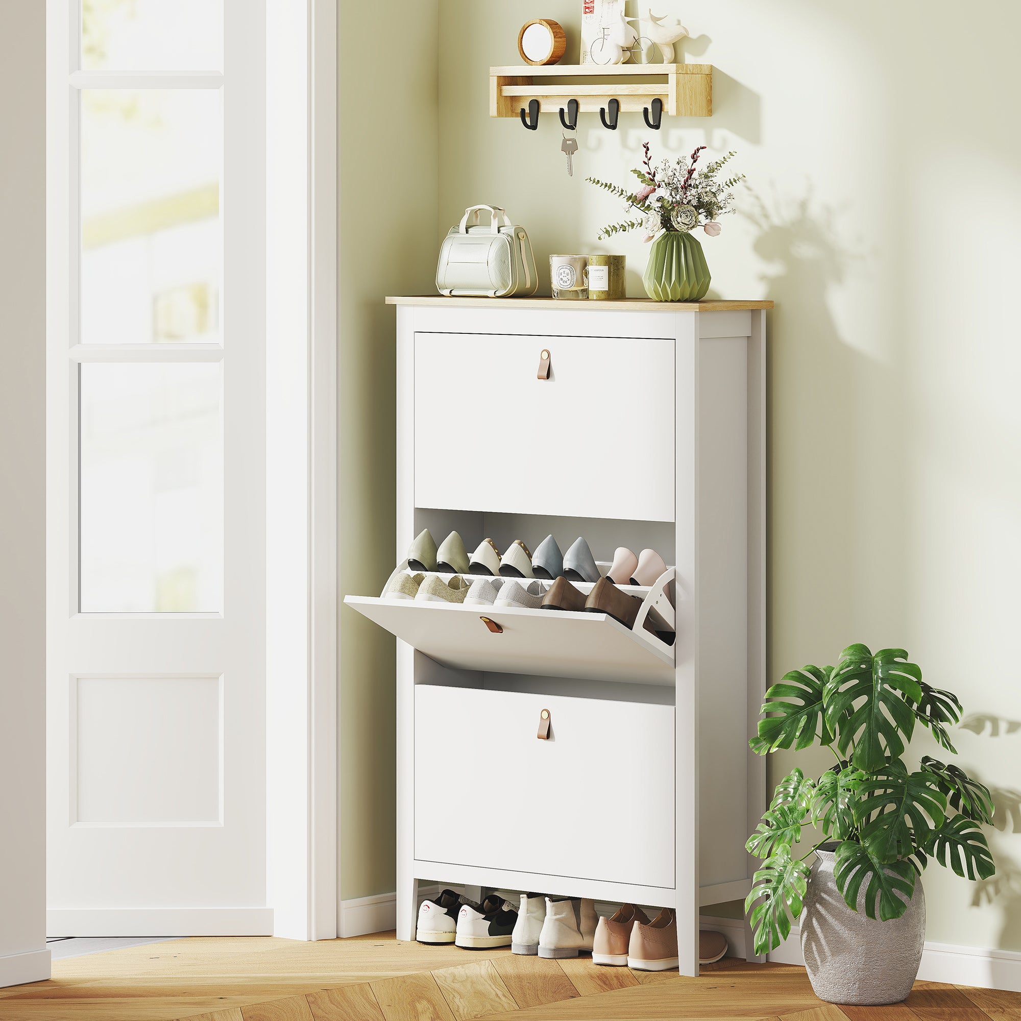 HOMCOM Modern Three-Drawer Shoe Cabinet - White - North Peak Garden Furniture