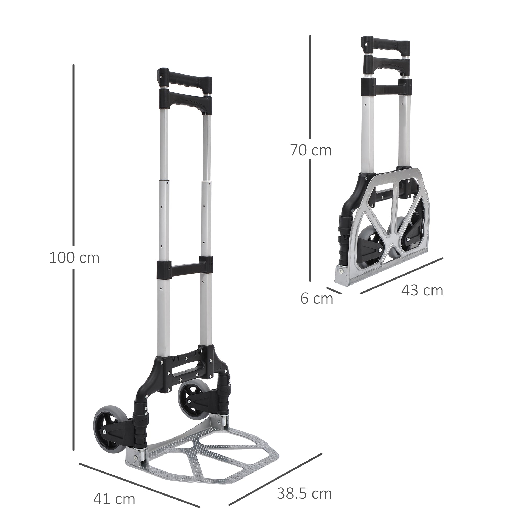 HOMCOM Aluminium Folding Hand Truck Trolley, Heavy Duty Foldable Sack Cart with Adjustable Telescoping Handle, 70KG Load Capacity - North Peak Garden Furniture