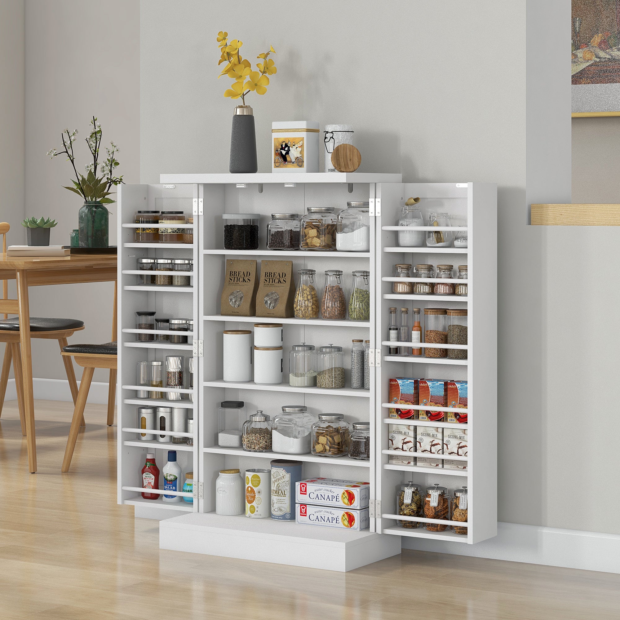HOMCOM Freestanding Multi-Storage Kitchen Cupboard with Adjustable Shelves White - North Peak Garden Furniture