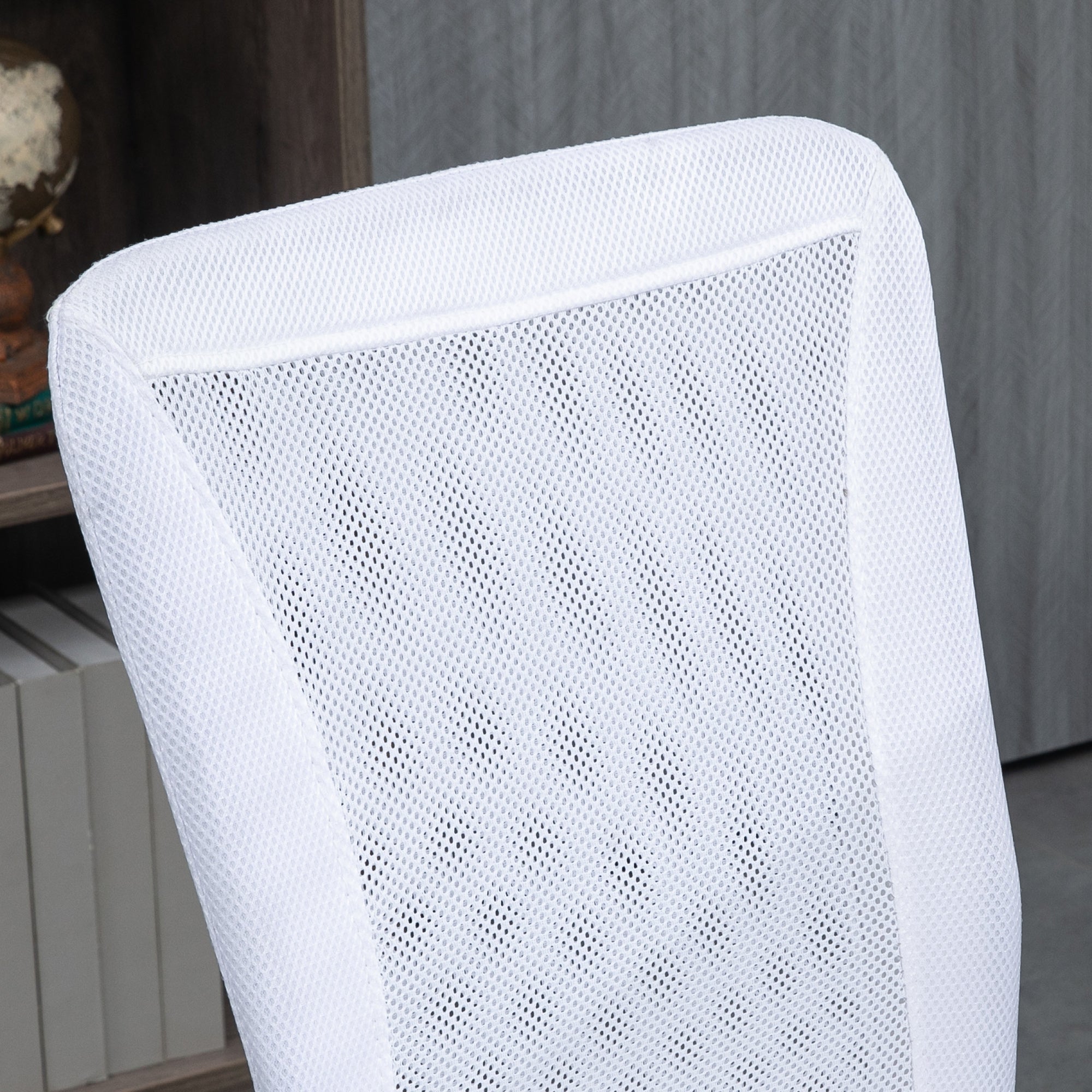 Vinsetto Computer Desk Chair, Mesh Office Chair with Adjustable Height and Swivel Wheels, Armless Study Chair, White - North Peak Garden Furniture