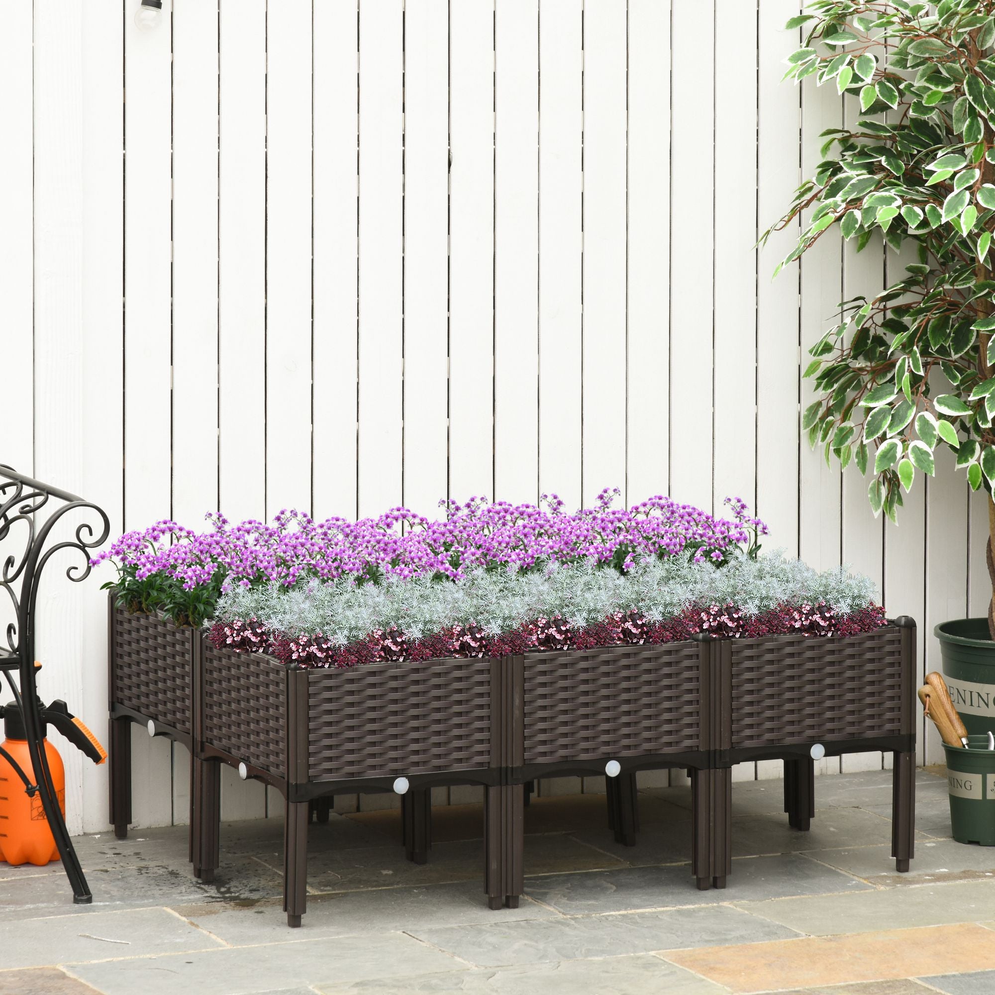 Outsunny Innovative Stacking Raised Bed: Polypropylene Planter for Veggies & Herbs, Efficient Drainage, Earthy Brown