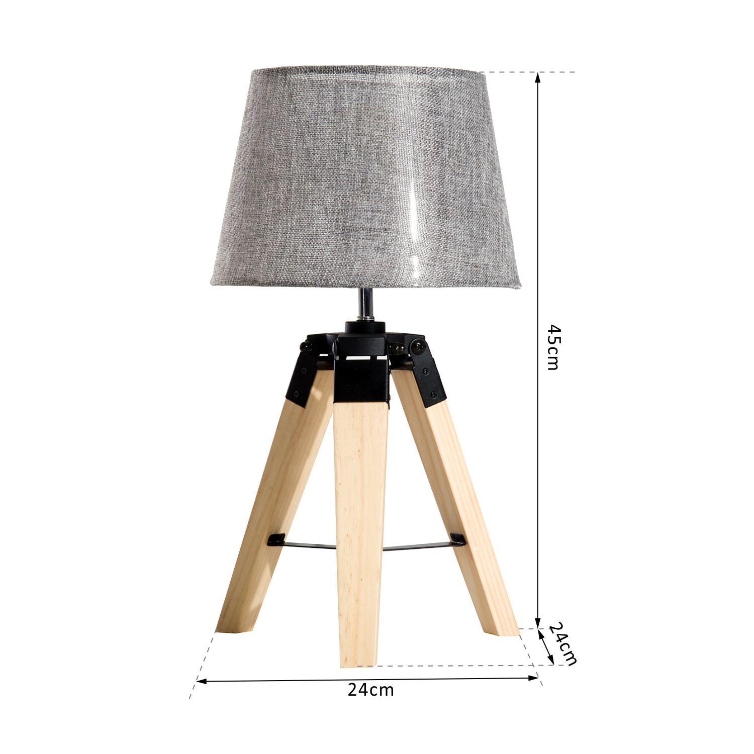 HOMCOM Wooden Tripod Table Lamp for Side, Desk or End Table with E27 Bulb Base（Grey Shade） - North Peak Garden Furniture