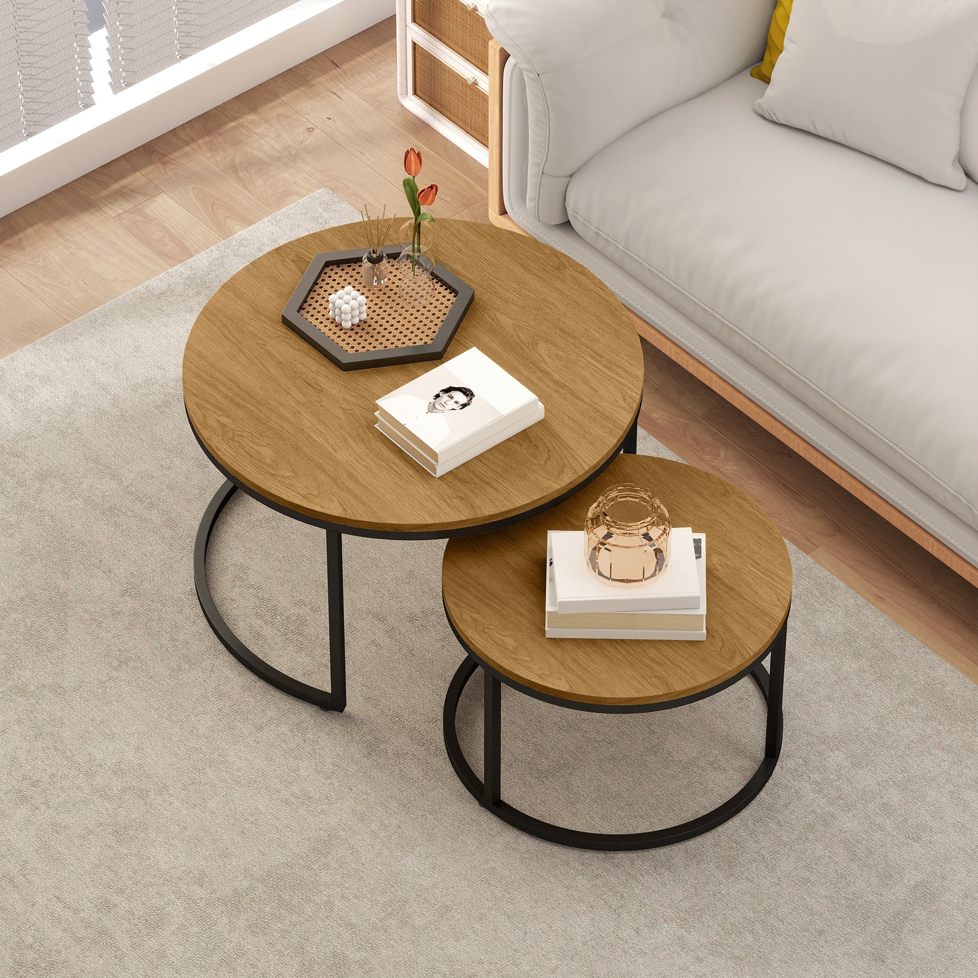 HOMCOM Set of Two Wood-Effect Stacking Tables - Brown