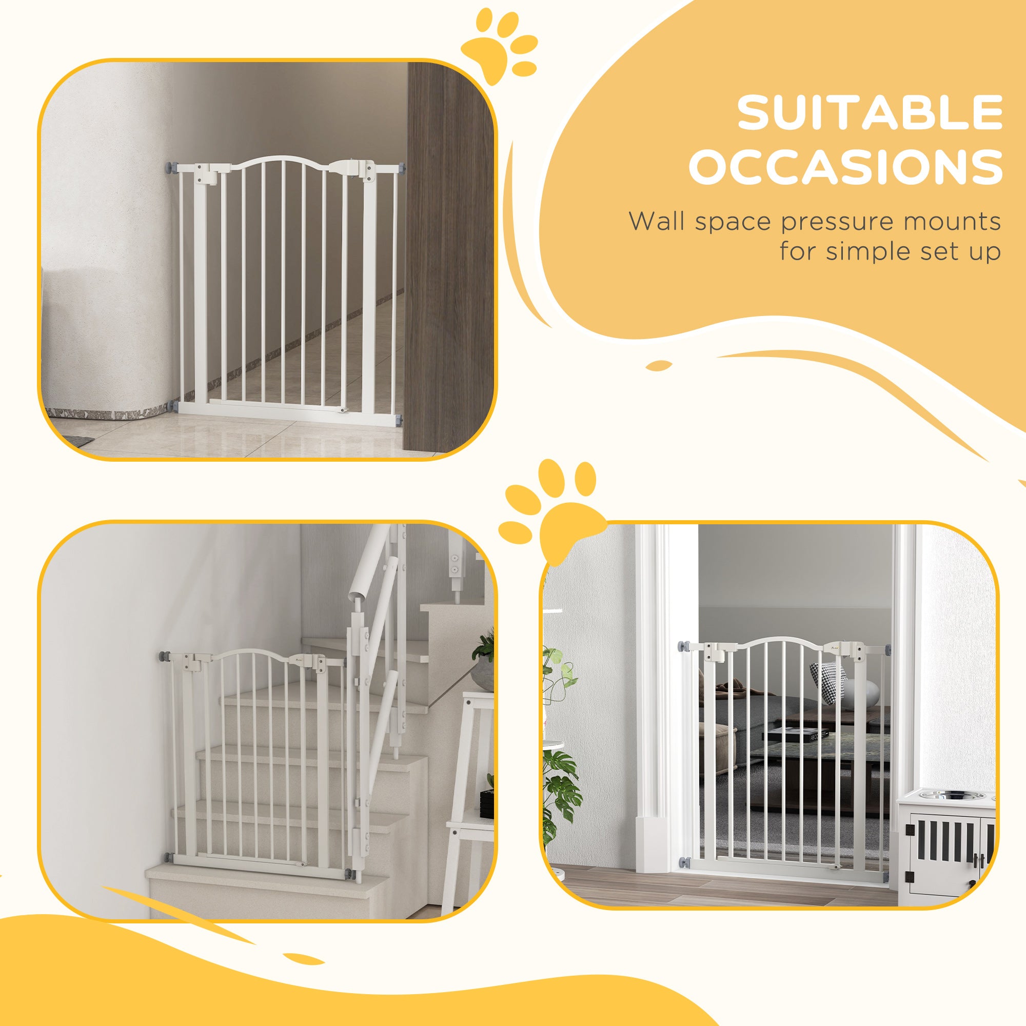 PawHut Metal 74-80cm Adjustable Pet Gate Safety Barrier w/ Auto-Close Door White - North Peak Garden Furniture