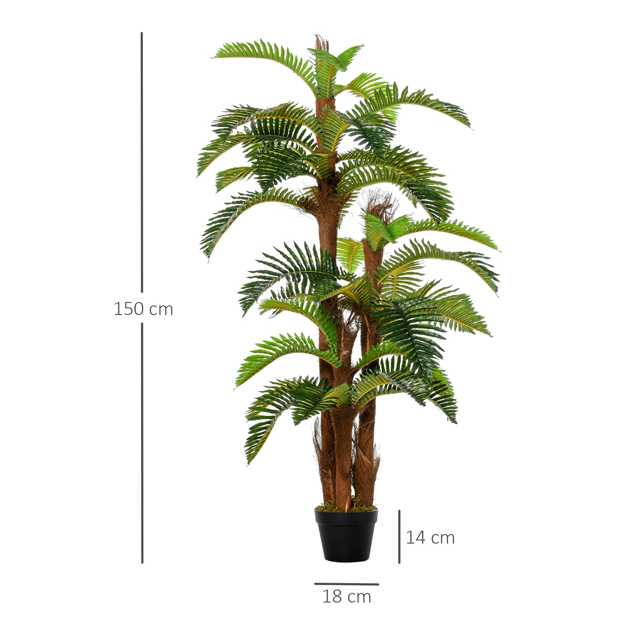 Outsunny Set of 2 Artificial Plant Tropical Palm in Pot, Fake Plants for Home Indoor Outdoor Decor, 150cm, Green - North Peak Garden Furniture
