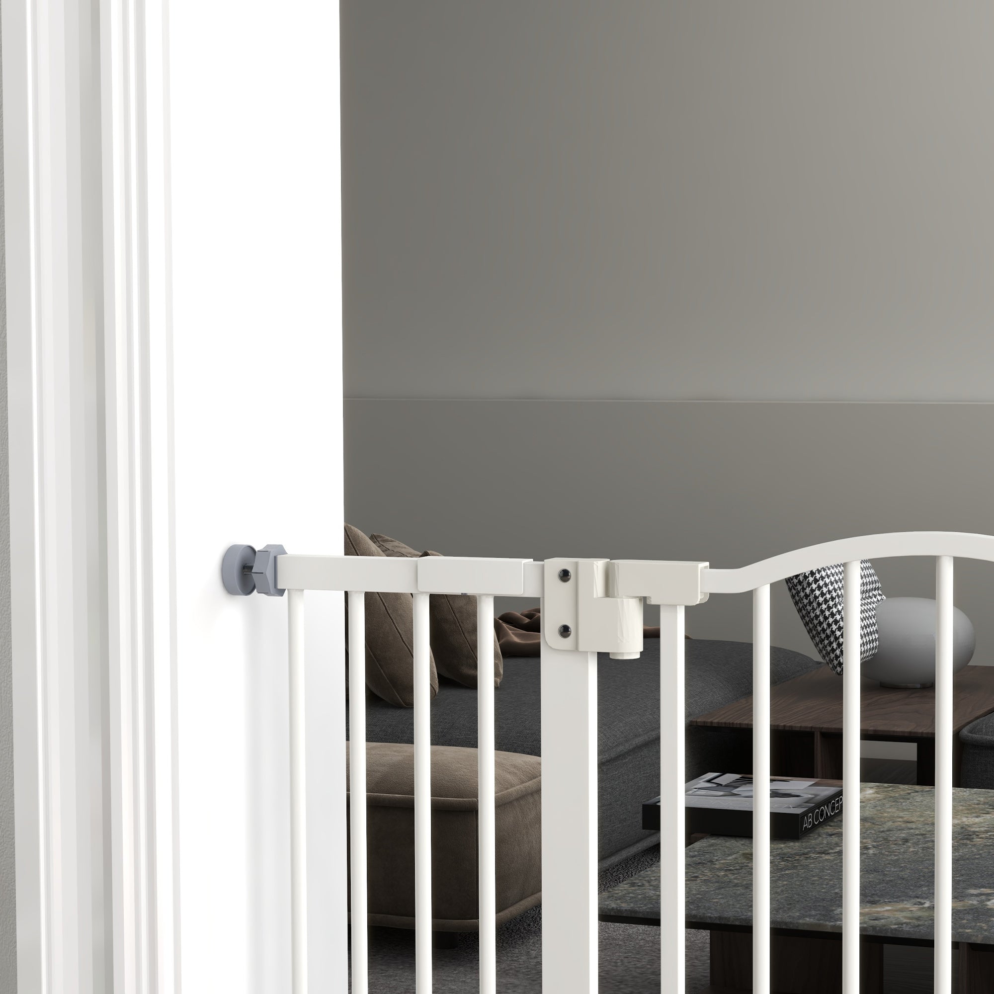 PawHut Metal 74-100cm Adjustable Pet Gate Safety Barrier w/ Auto-Close Door White - North Peak Garden Furniture