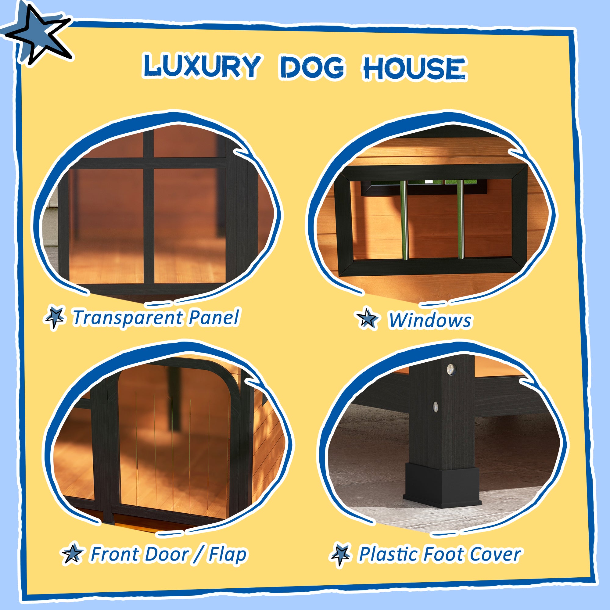 PawHut Wooden Dog Kennel with Removable Floor, Asphalt and Openable Roof, Giant Window for Large Dogs, Yellow