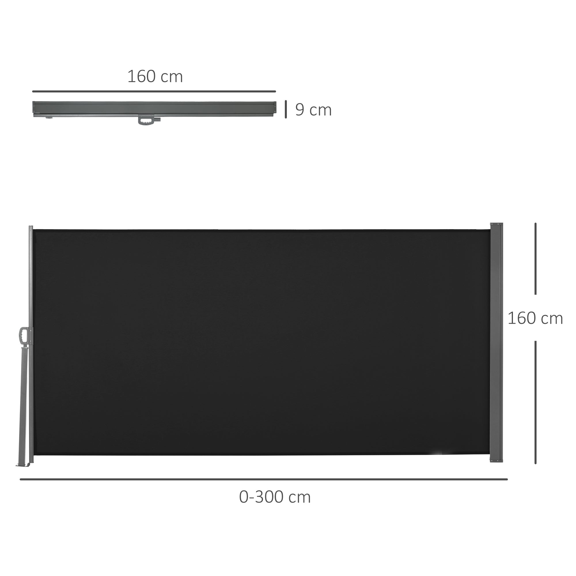 Outsunny Retractable Sun Side Awning Screen Fence Patio Garden Wall Balcony Screening Panel Outdoor Blind Privacy Divider (3x1.6M, Black) - North Peak Garden Furniture