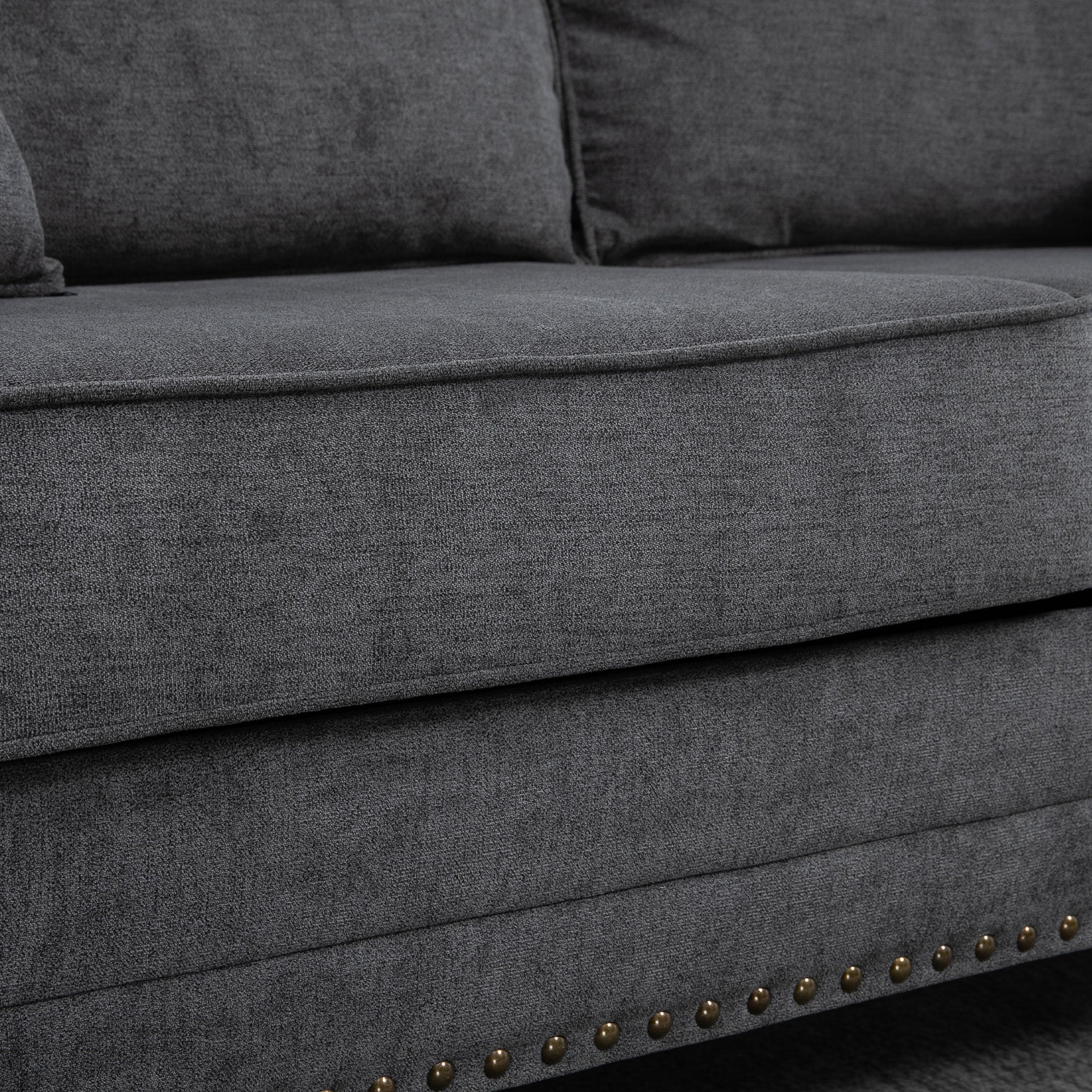 HOMCOM 3 Seater Sofas for Living Room, Fabric Sofa with Felt Mats, Cushions and Pillows, Grey - North Peak Garden Furniture