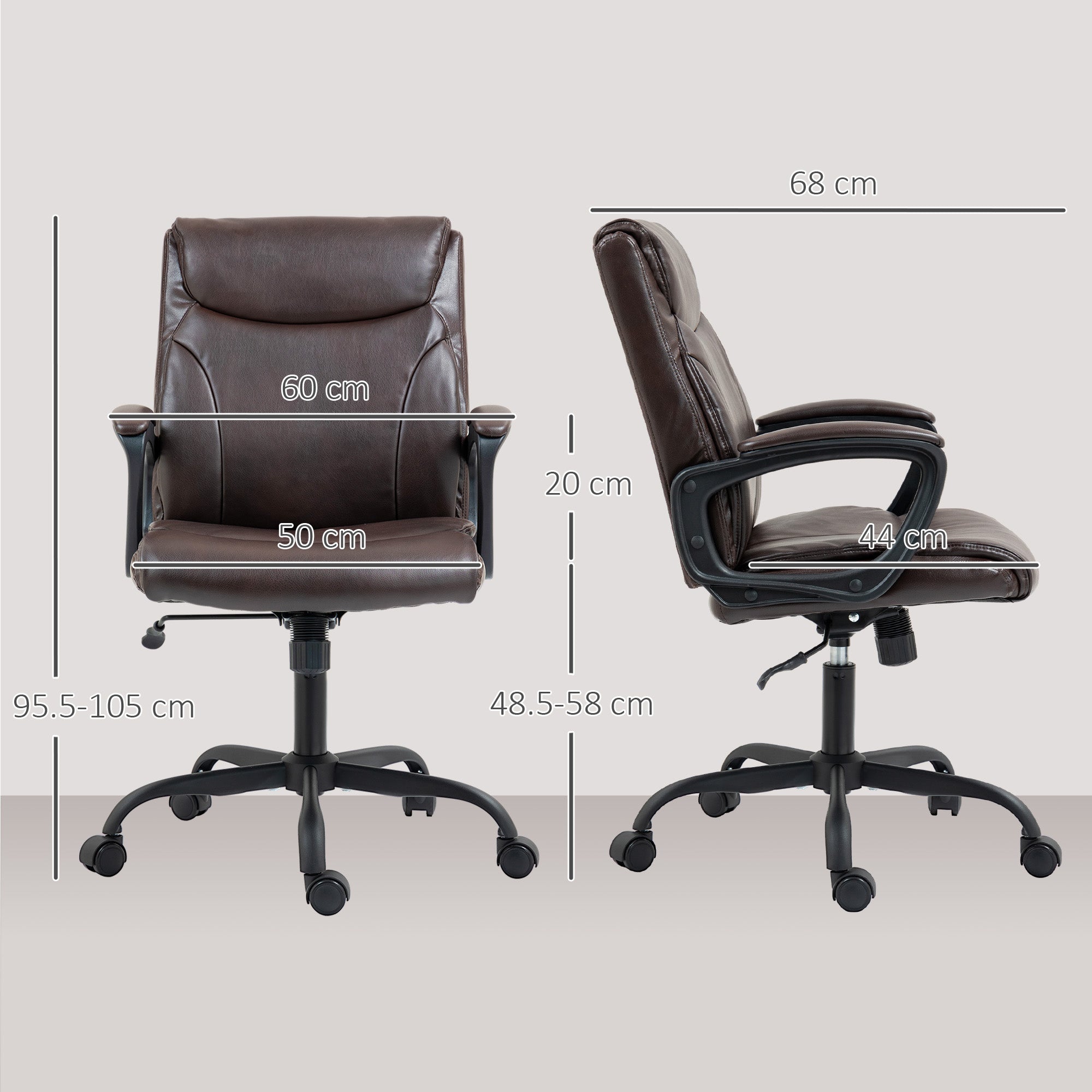 HOMCOM Executive Office Chair, Faux Leather Desk Chair with Height Adjustable, Swivel Wheels and Tilt Function, Computer Chair for Home Office and Study Room, Brown - North Peak Garden Furniture