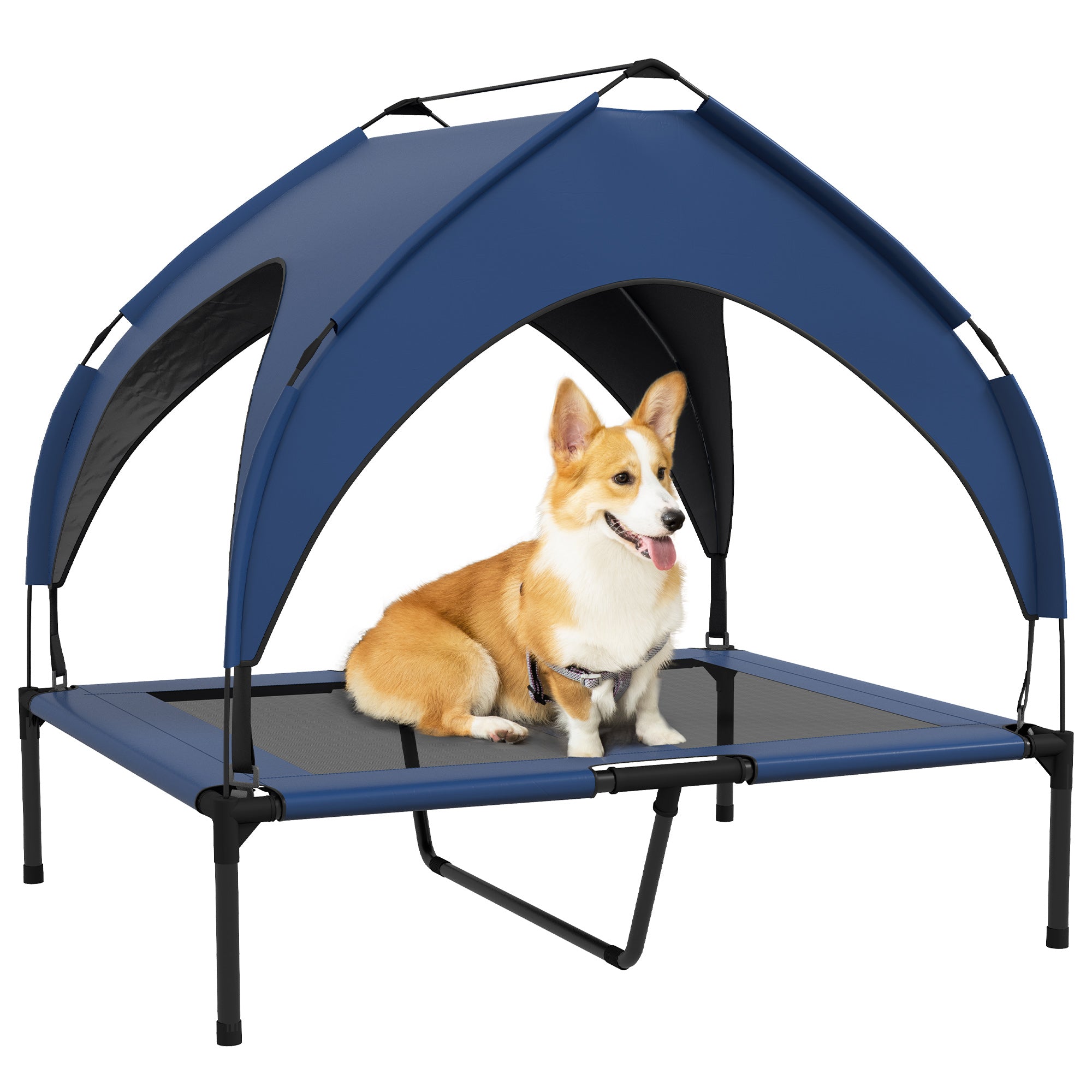 PawHut Cooling Raised Pet Bed w/ Washable Breathable Mesh, for Medium, Large Dogs, 91 x 76 x 89cm - Dark Blue - North Peak Garden Furniture