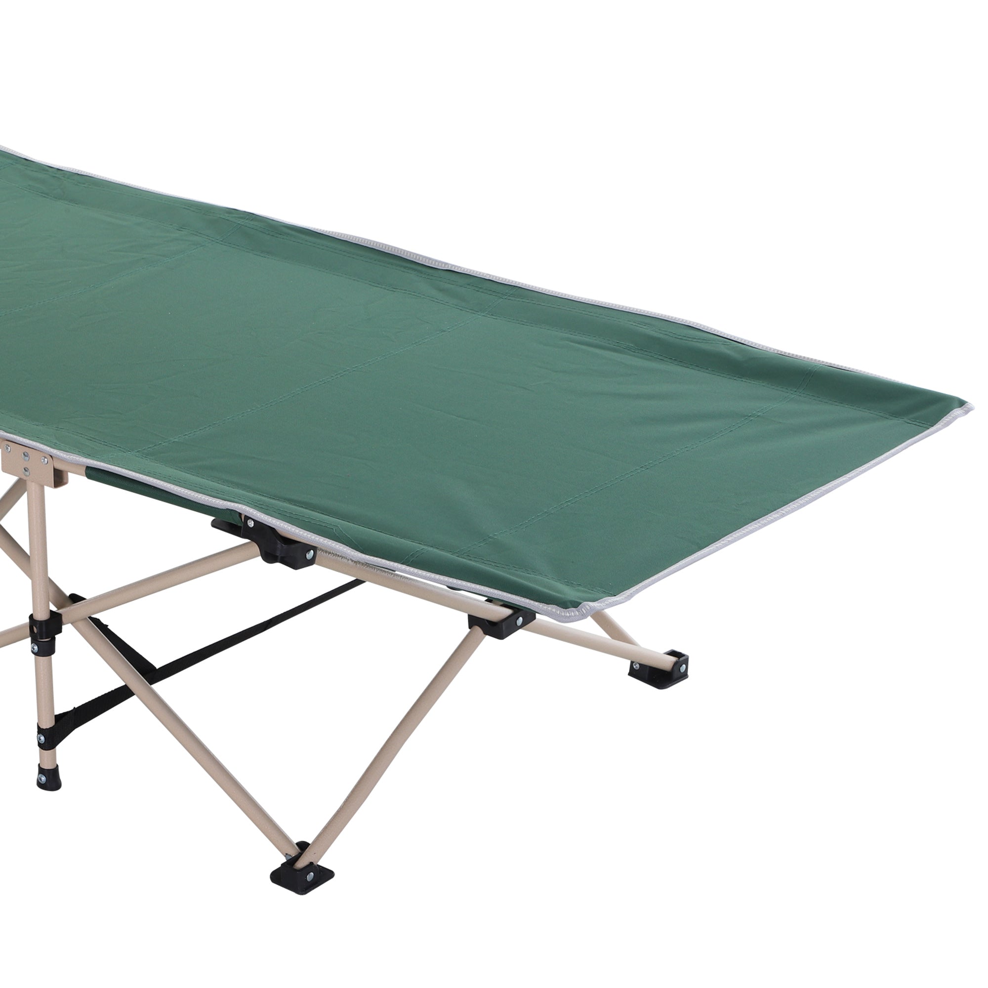 Outsunny Single Person Camping Bed Folding Cot Outdoor Patio Portable Military Sleeping Bed Travel Guest Leisure Fishing with Side Pocket and Carry Bag - Green