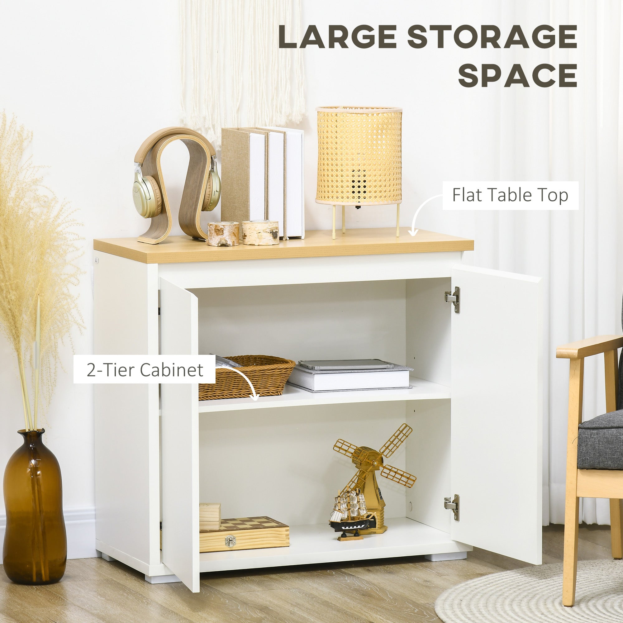 HOMCOM Kitchen Sideboard, Storage Cabinet with Double Doors and Adjustable Shelf for Living Room, Entryway, White - North Peak Garden Furniture