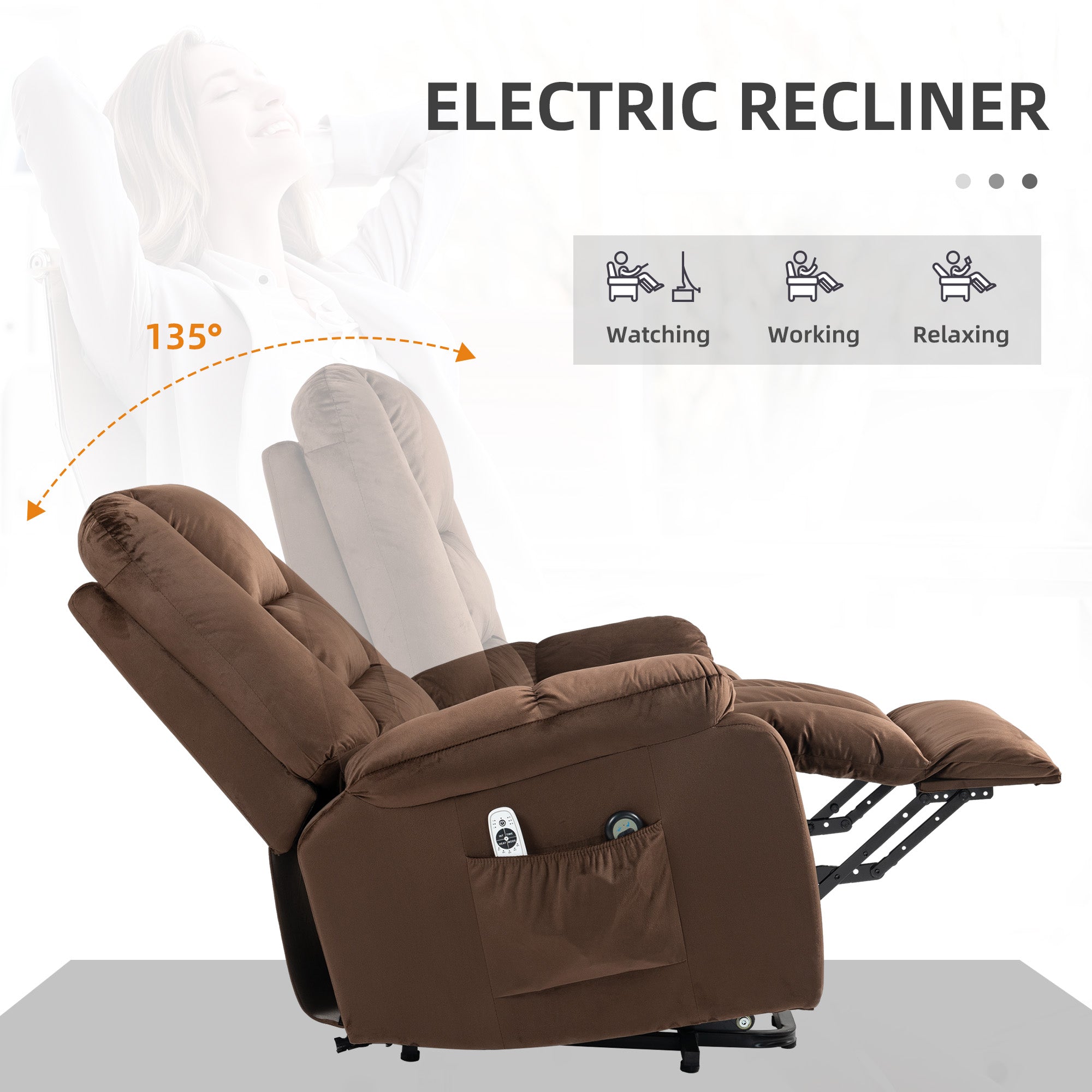 HOMCOM Leathaire Eight Massage Point Armchair, with Heat and Reclining Back - Brown - North Peak Garden Furniture