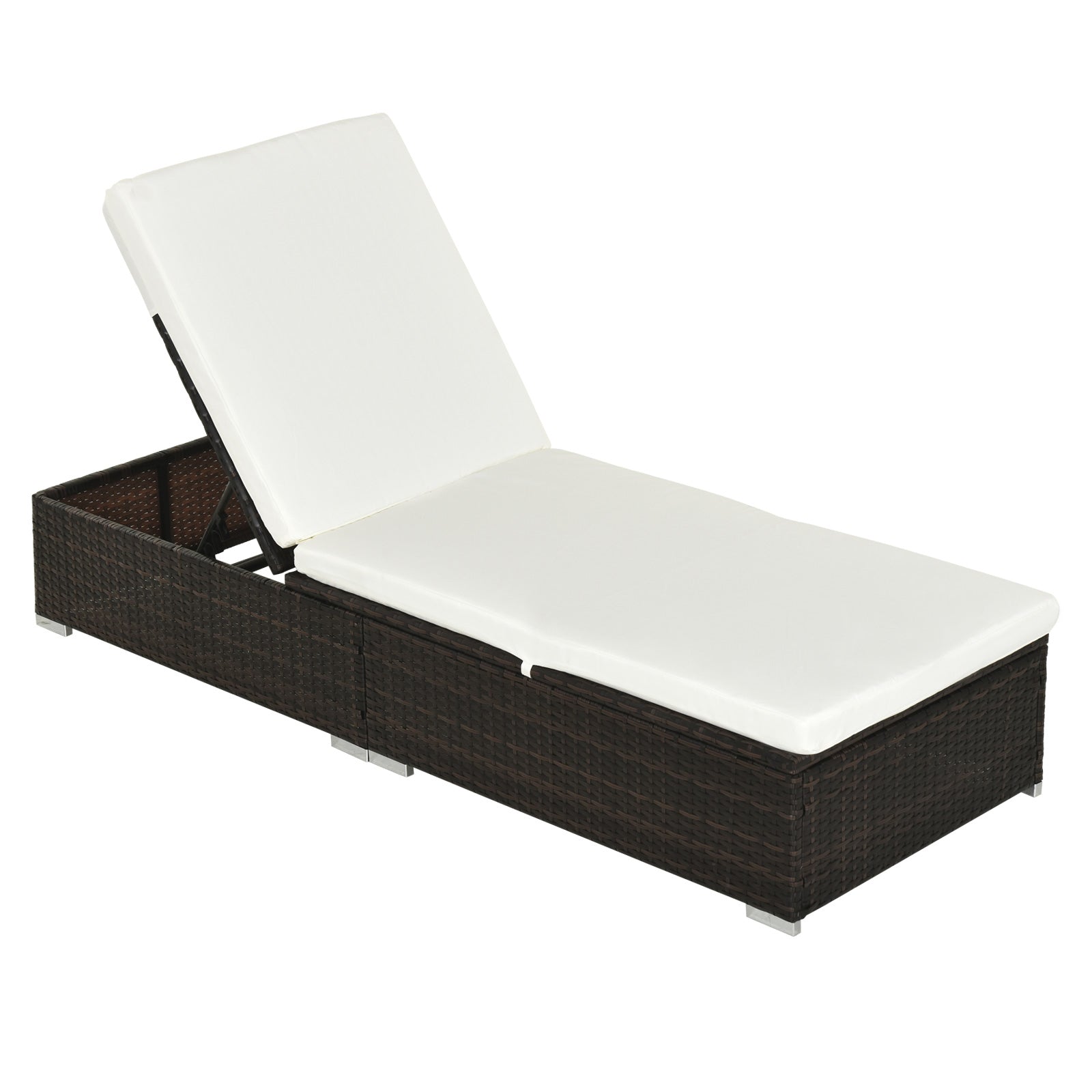 Outsunny PE Rattan Sun Lounger, Five-level Adjustable Recliner Bed Chair with Soft Padded Cushion for Patio, Garden, Mixed Brown - North Peak Garden Furniture