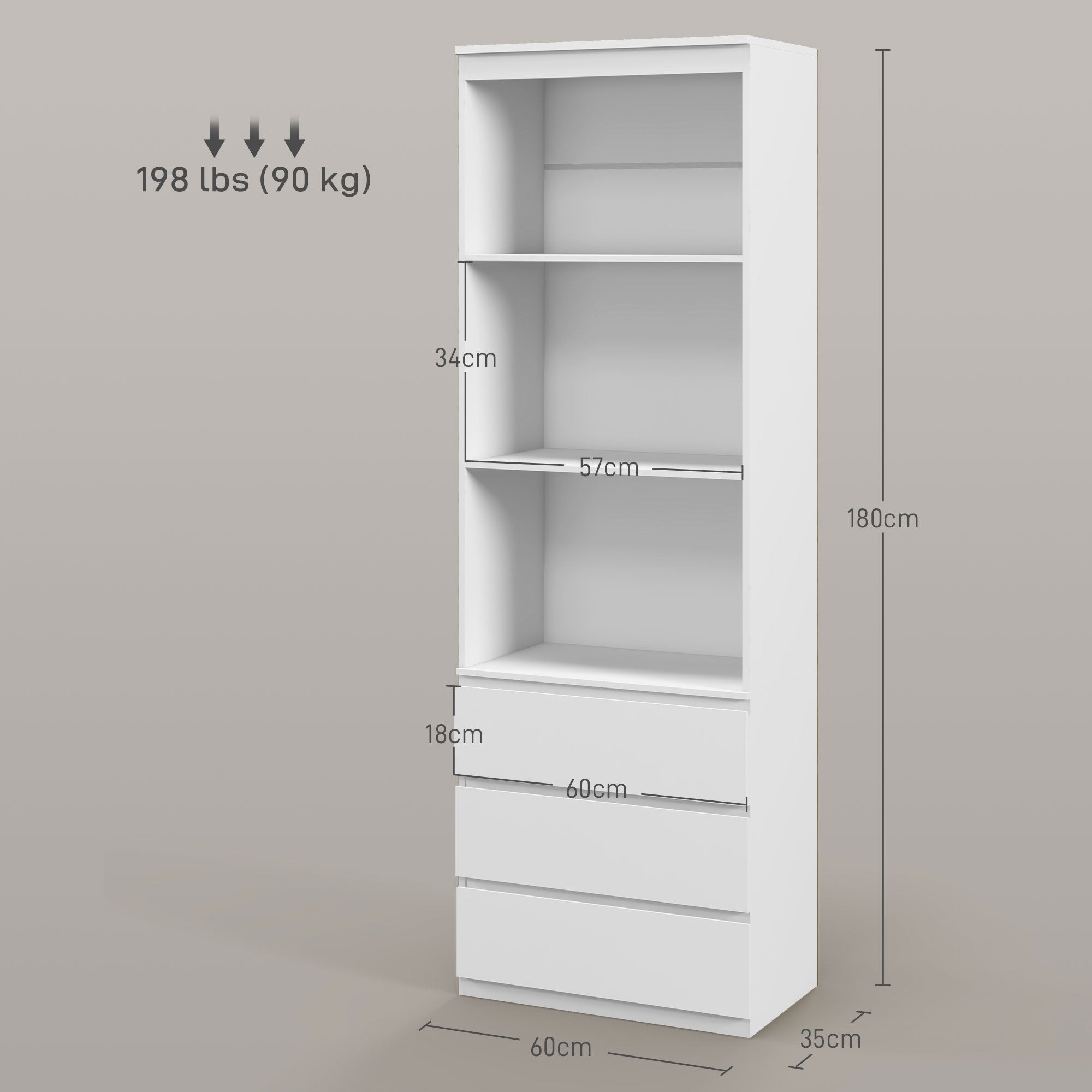 HOMCOM 180cm Tall Bookcase, with Shelves and Drawers - White - North Peak Garden Furniture