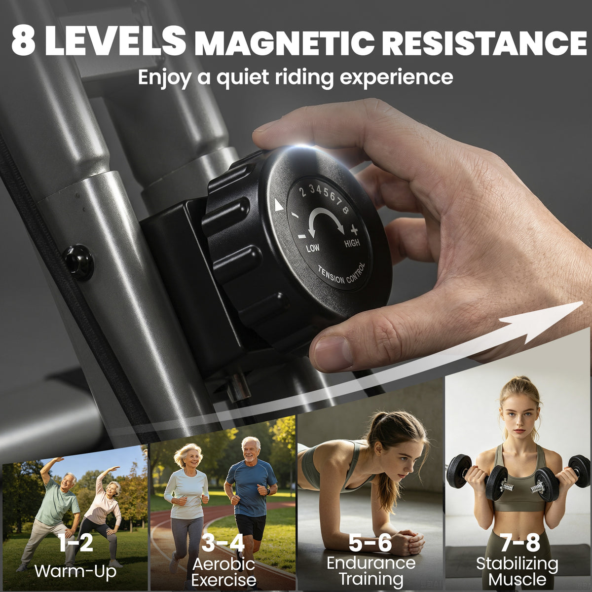 SPORTNOW 4-In-1 Folding Exercise Bike with Resistance Bands, Bluetooth App, 8-Level Magnetic Resistance, LCD Display, Black