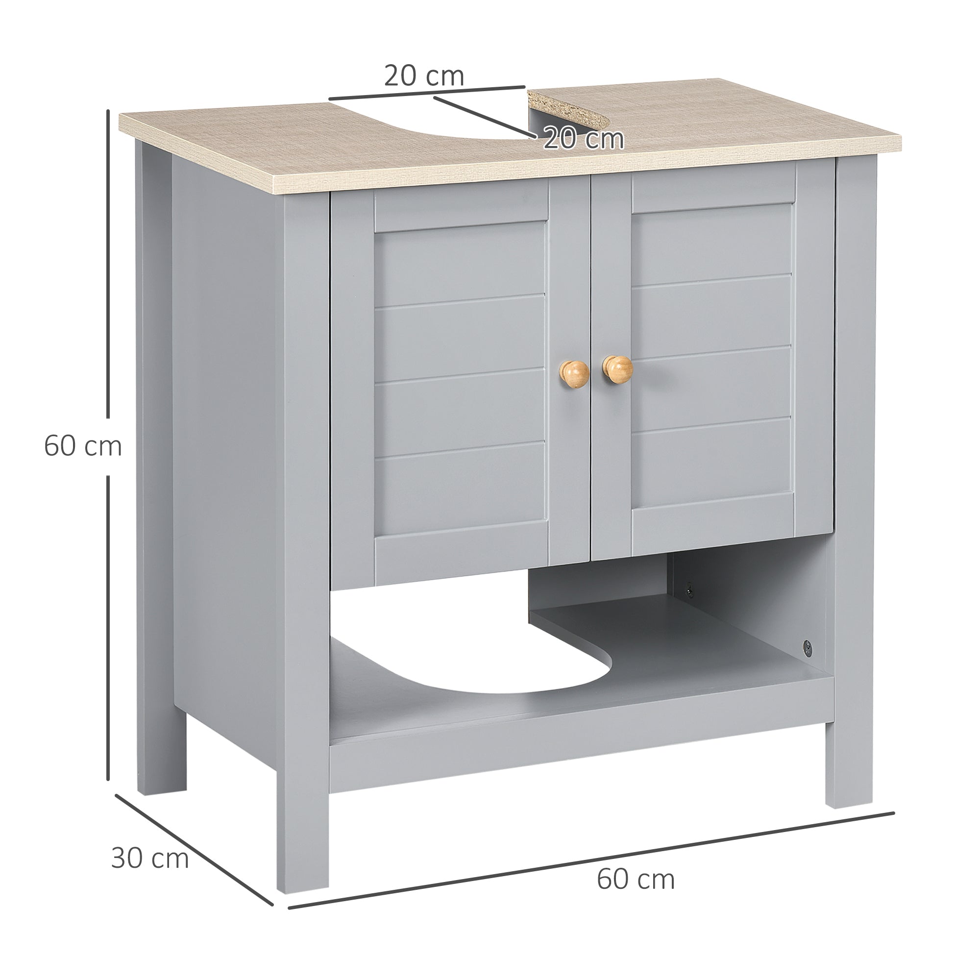 kleankin Under Sink Cabinet, Bathroom Vanity Unit, Pedestal Under Sink Design, Storage Cupboard with Adjustable Shelf, Grey - North Peak Garden Furniture
