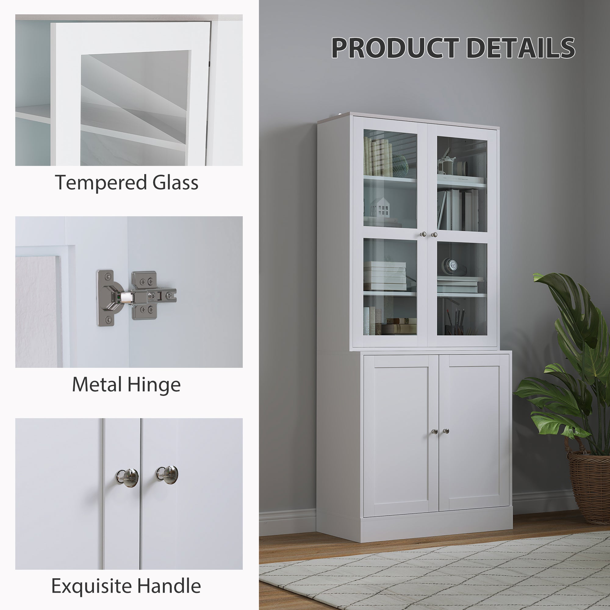 HOMCOM Double Storage Display Cabinet - White - North Peak Garden Furniture