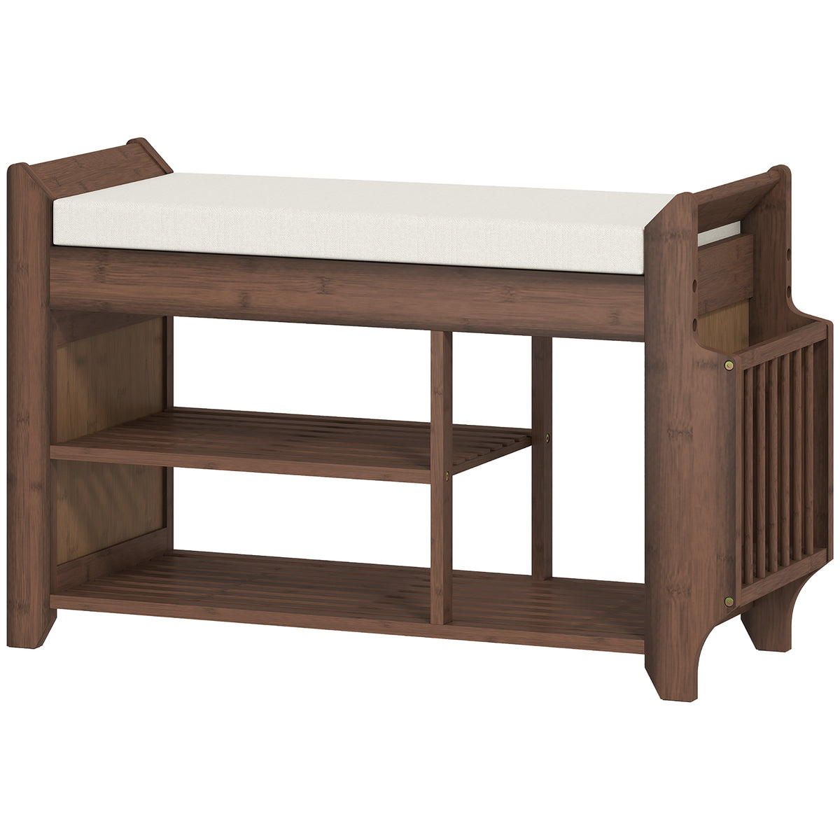 HOMCOM Shoe Bench 2-Tier Boot Section Entryway Storage Bench Cushioned Seat 80 x 30 x 50 cm Dark Brown and Cream