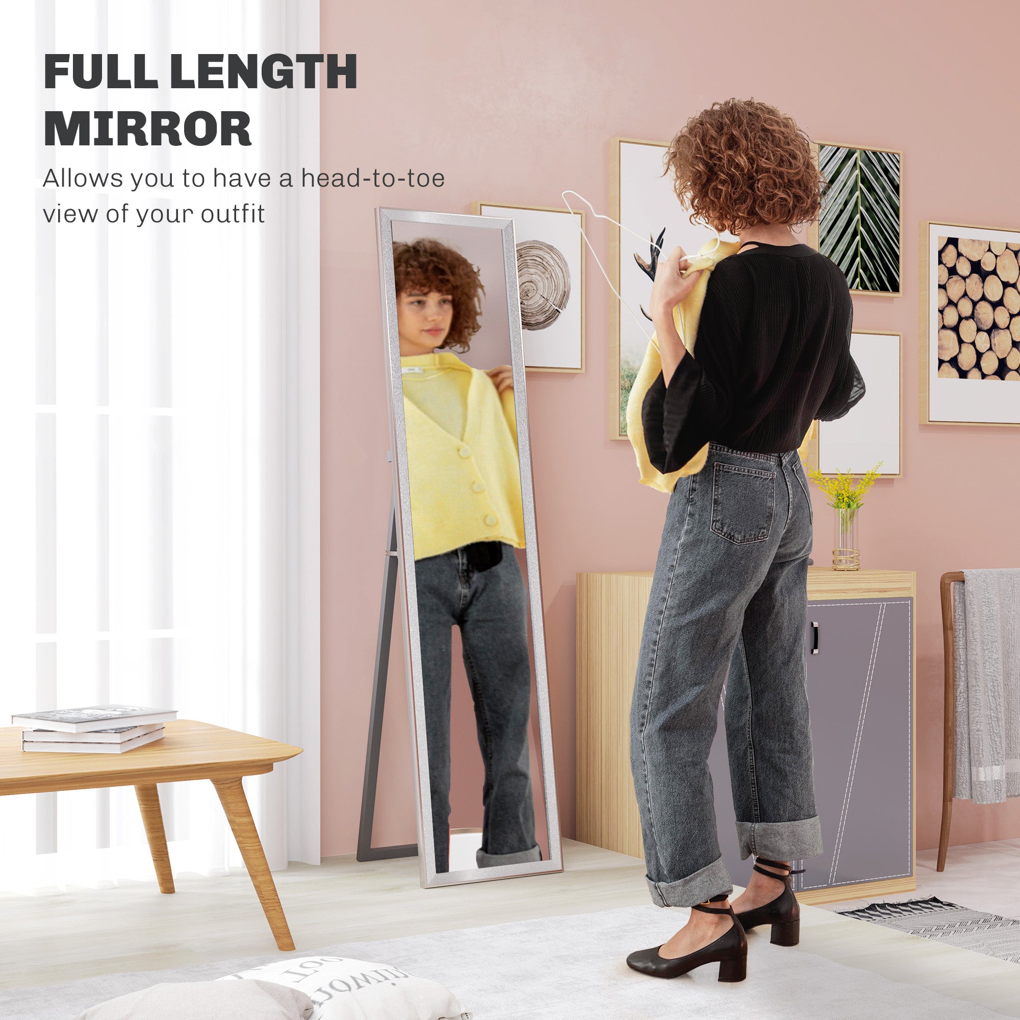 HOMCOM Glitter Frame Full-Length Mirror - Silver - North Peak Garden Furniture