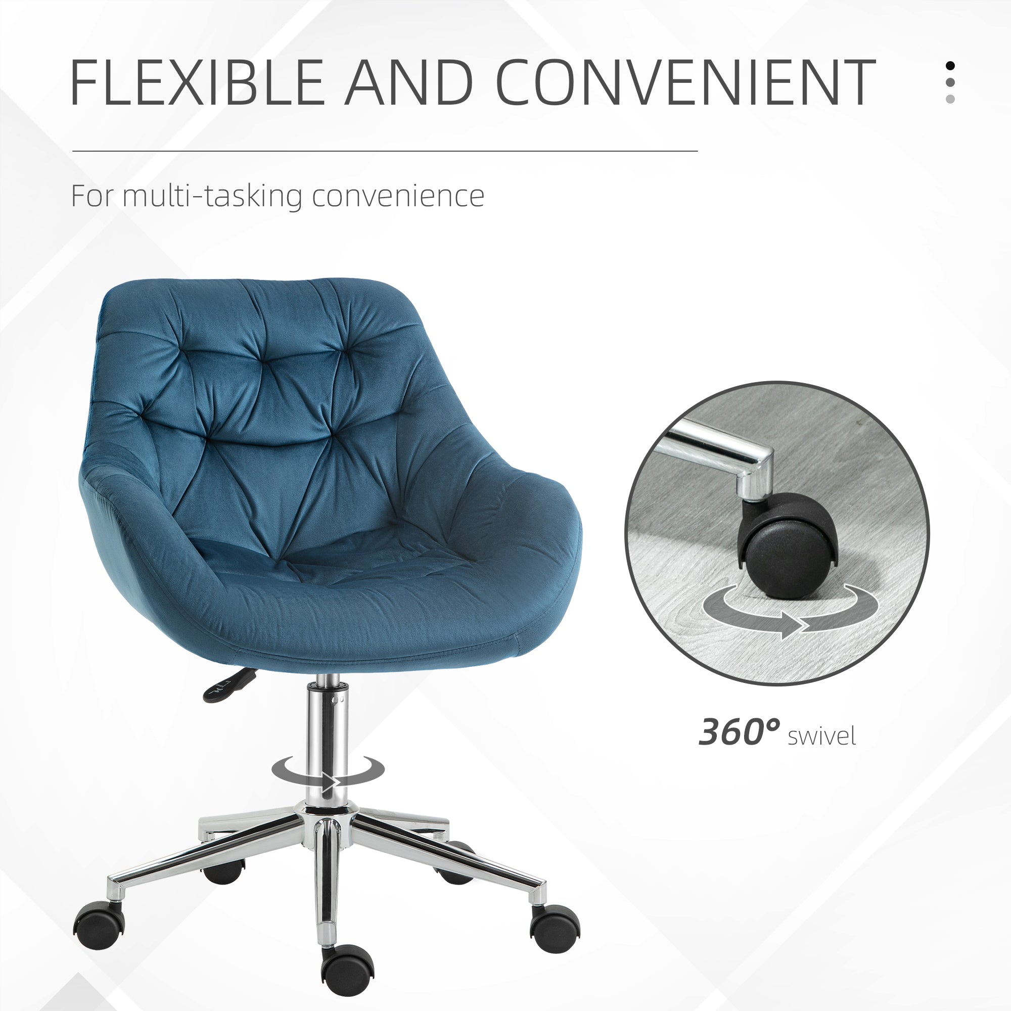 Vinsetto Home Office Chair Velvet Ergonomic Computer Chair Comfy Desk Chair with Adjustable Height, Arm and Back Support, Blue - North Peak Garden Furniture