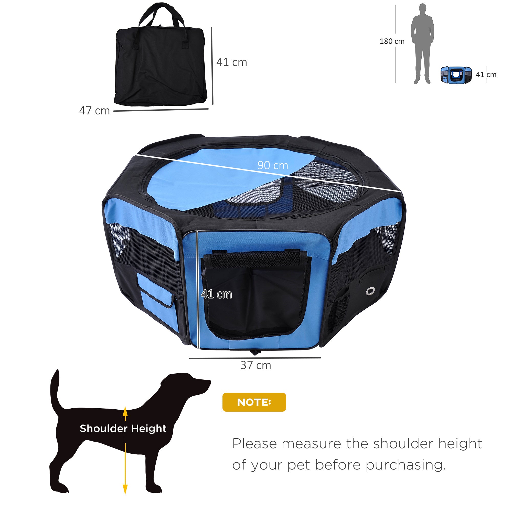 PawHut Fabric Pet Playpen: 8-Panel Foldable Mesh Enclosure for Outdoor Use, Dia 90 x 41H cm, Blue