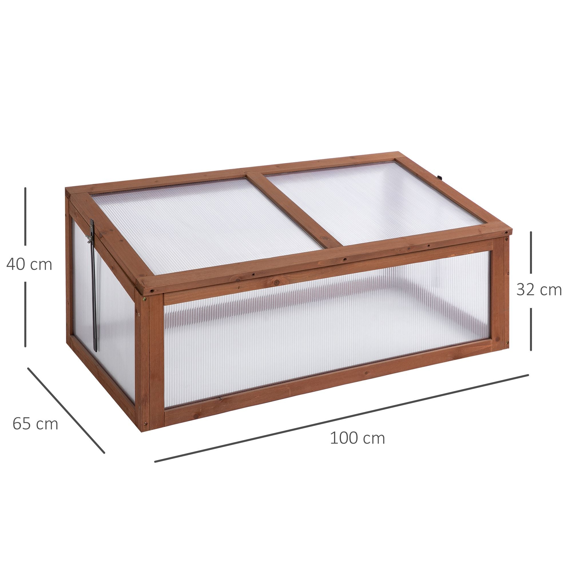 Outsunny Wooden Cold Frame, Small Polycarbonate Greenhouse for Plants with Openable & Tilted Top Cover, Brown, 100 x 65 x 40cm - North Peak Garden Furniture