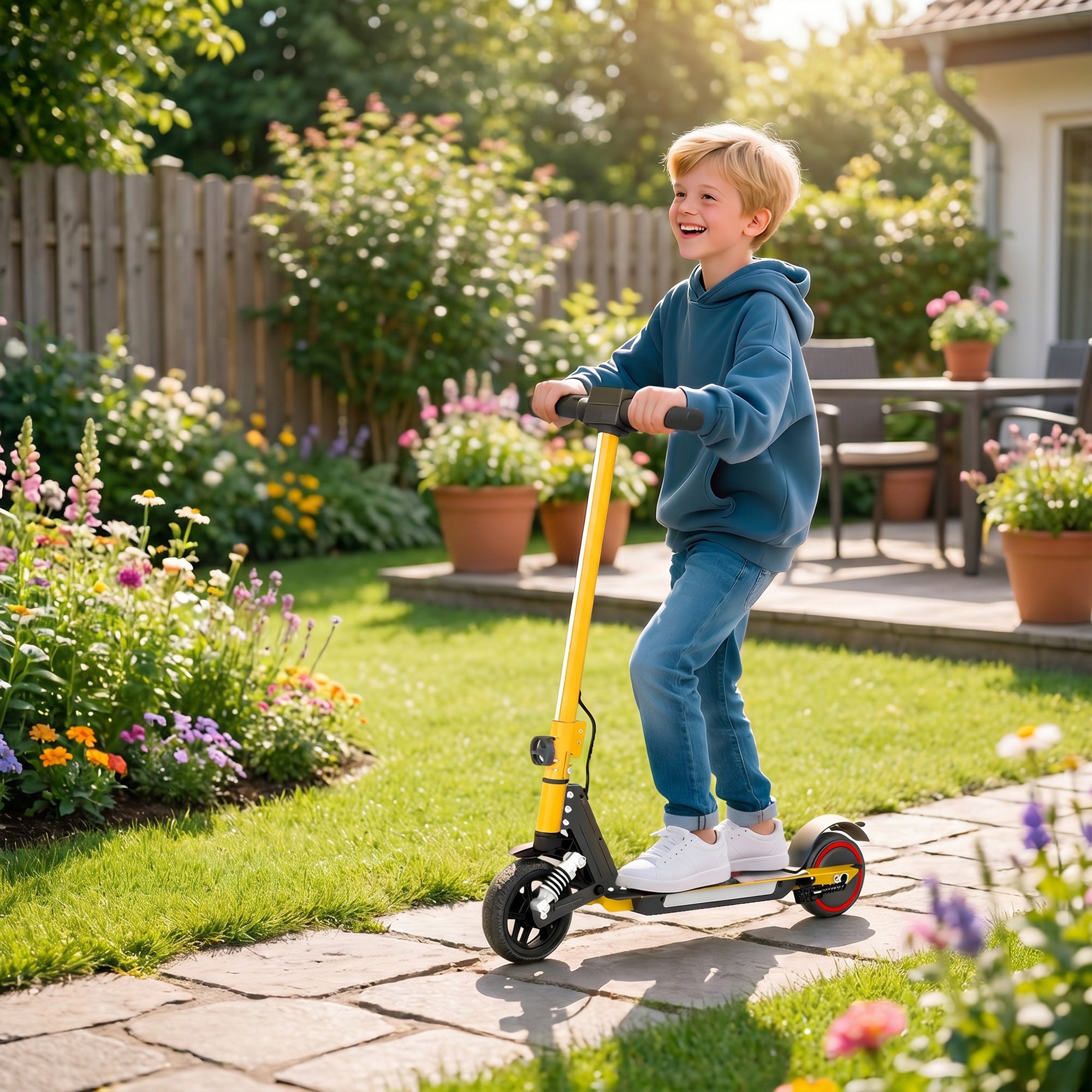 SPORTNOW Folding Electric Scooter for Kids Age 6-14 with Dual Brakes, Front Suspension, LED Colourful Lights and Display, 6.8kg Lightweight Aluminium E Scooter, Up to 14 KM/H & 6 KM, Gold Tone