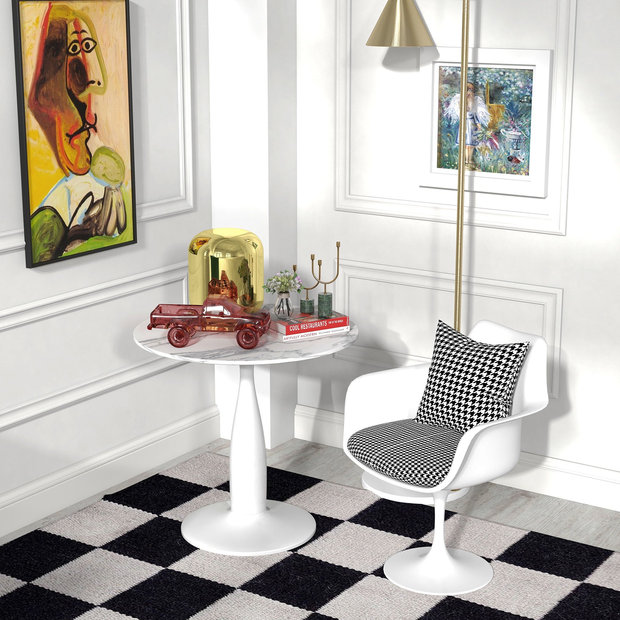 HOMCOM Round Dining Table, Modern Dining Room Table with Steel Base, Non-slip Foot Pad, Space Saving Small Dining Table - North Peak Garden Furniture