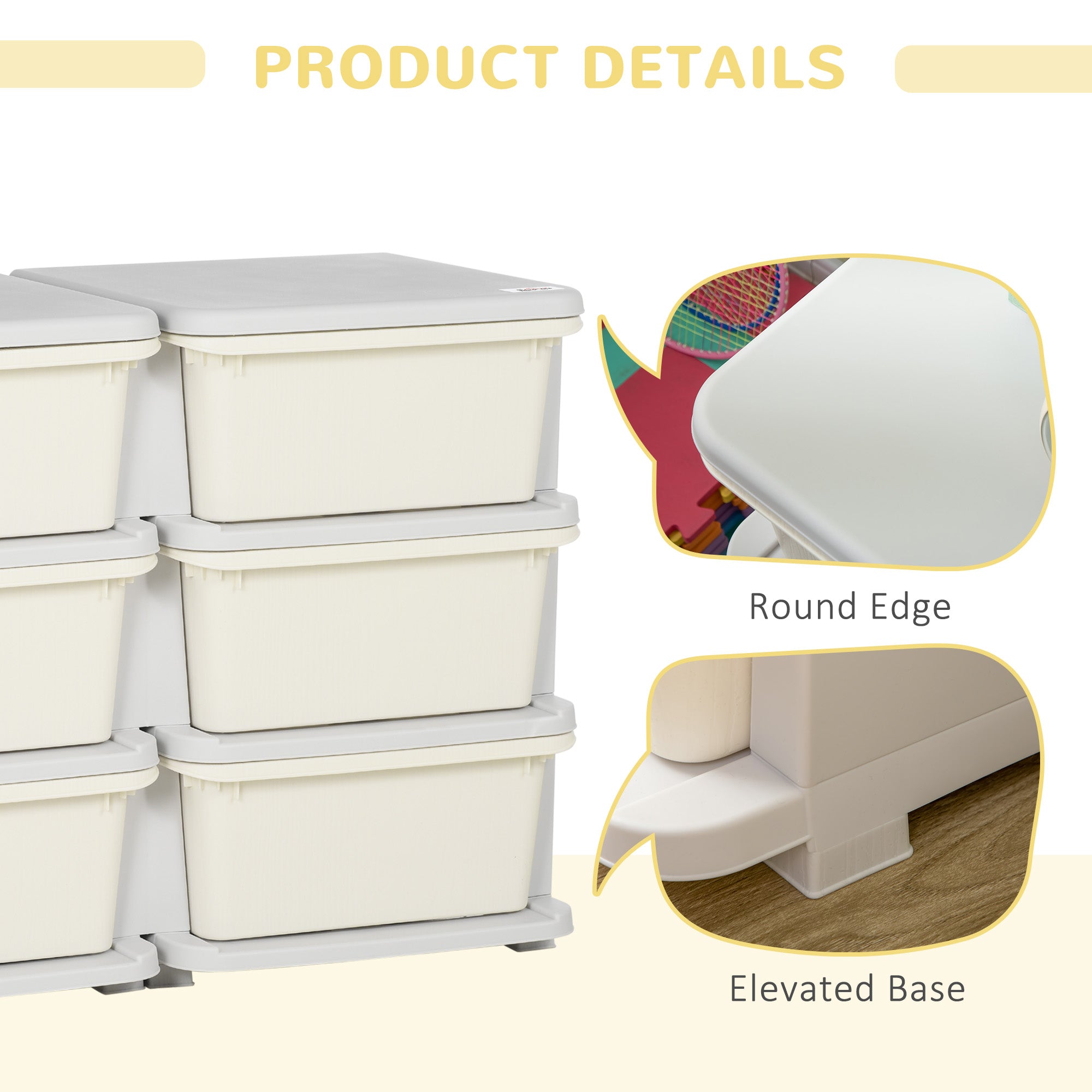 HOMCOM Kids Storage Unit, with Six Drawers - Cream - North Peak Garden Furniture