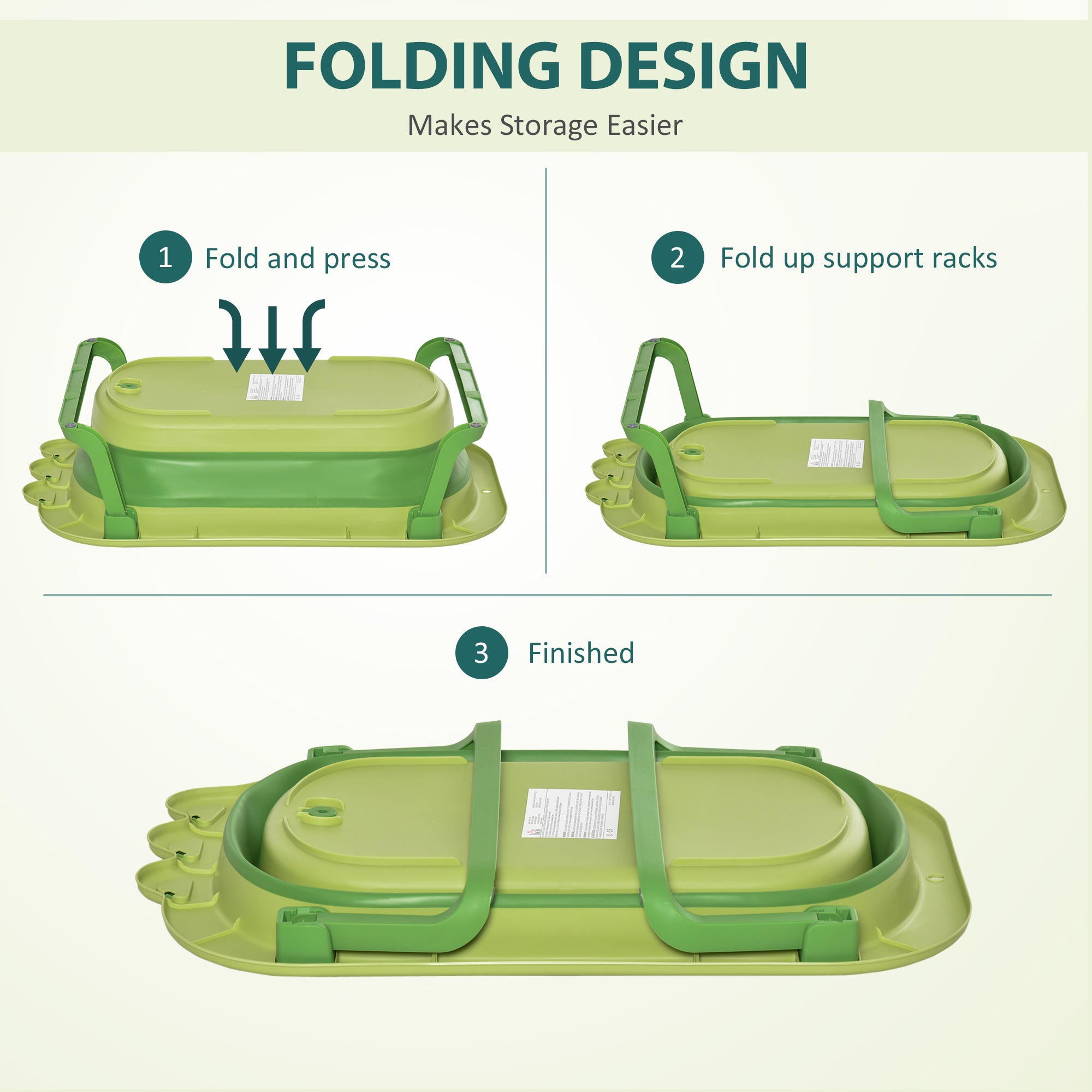 HOMCOM Baby Bath Tub for Toddler Kids Infant Ergonomic Foldable Secure Non-Slip Portable with Baby Cushion for 0-3 Years Green - North Peak Garden Furniture