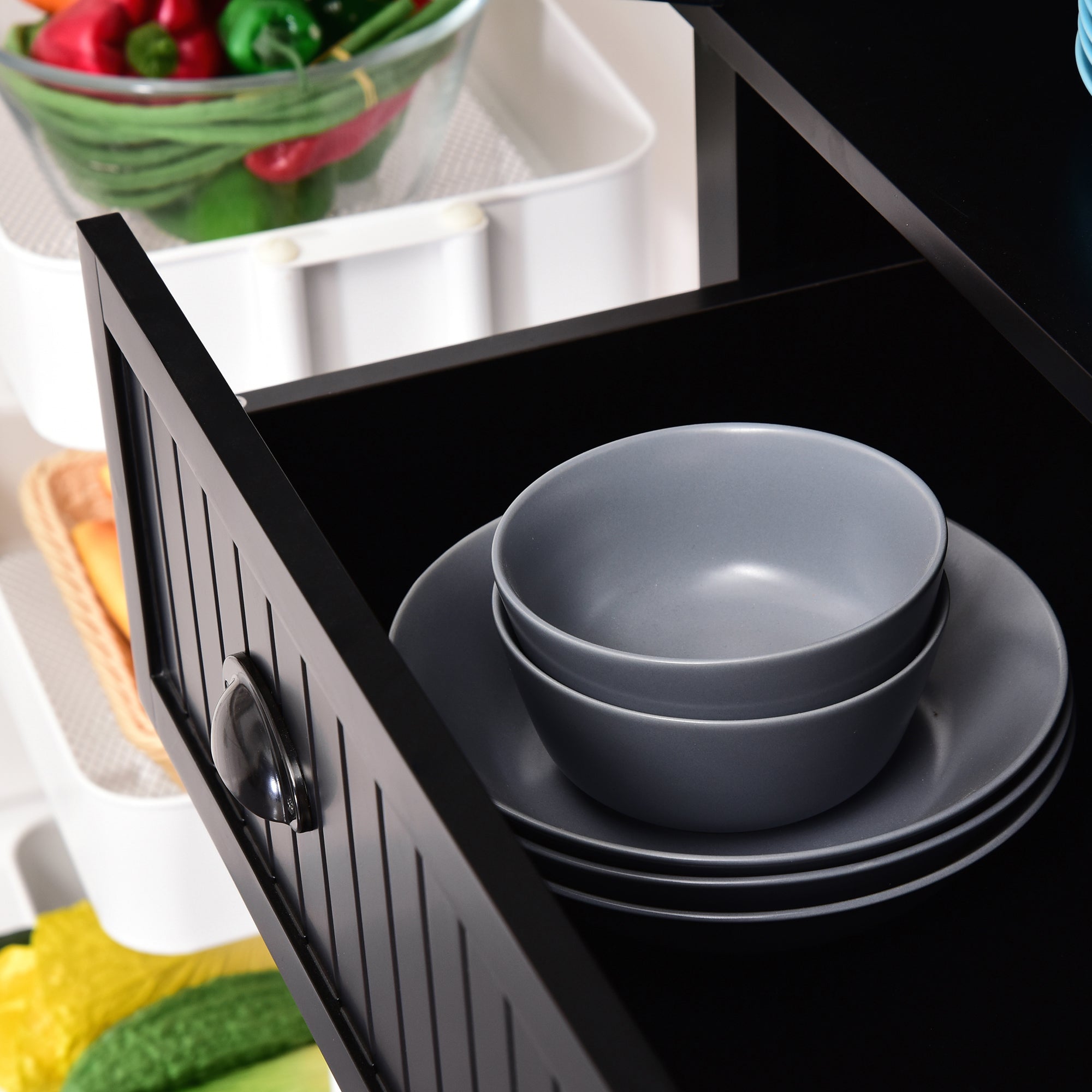 HOMCOM Freestanding Multi-Storage Kitchen Cabinet - Black - North Peak Garden Furniture
