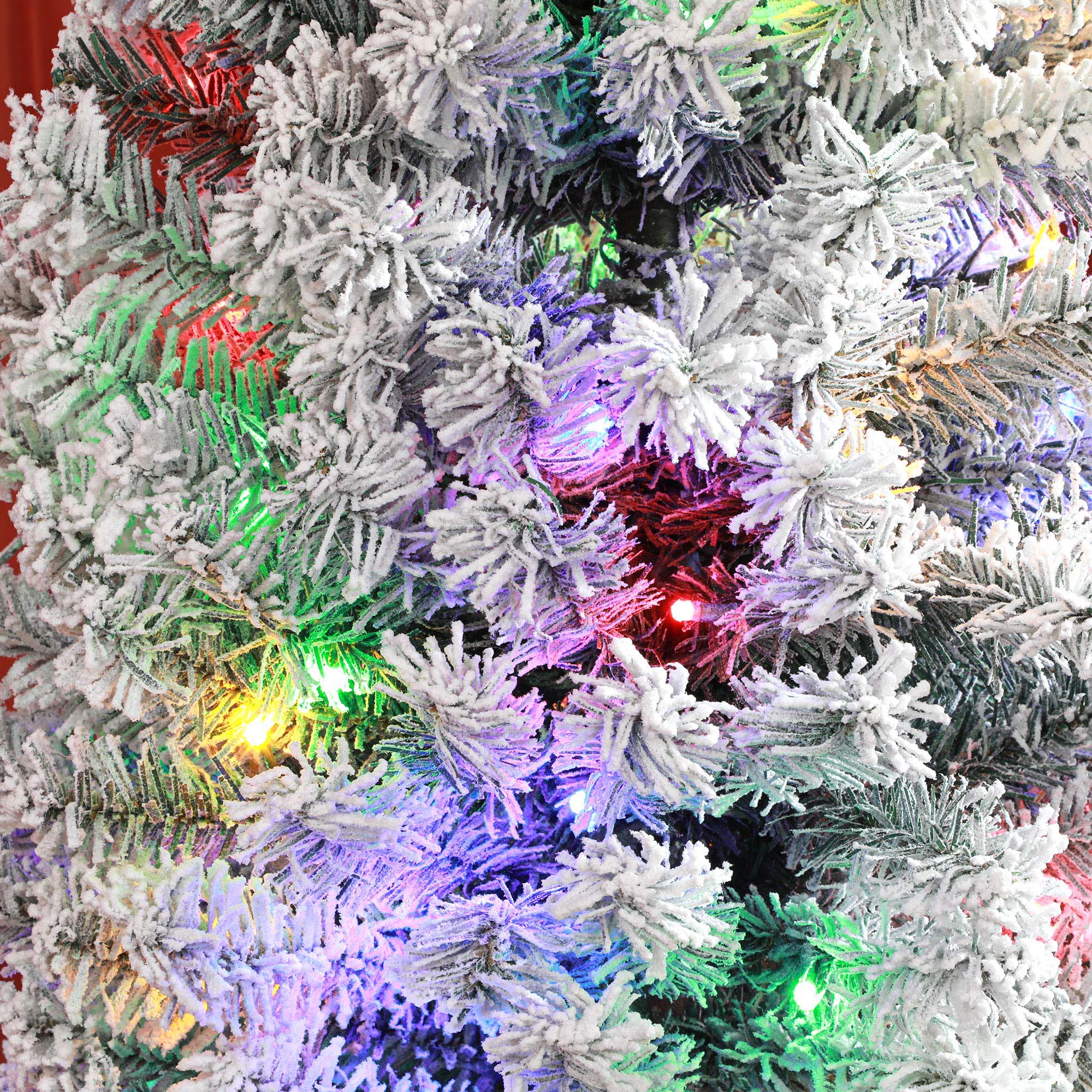 HOMCOM 7' Artificial Prelit Christmas Trees Holiday Décor with Colourful LED Lights, Flocked Tips, Berry, Pine Cone