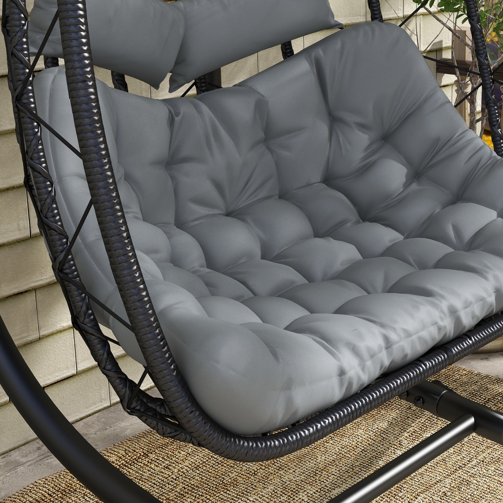 Outsunny Two-Seater Steel Frame Hanging Egg Chair - Black - North Peak Garden Furniture