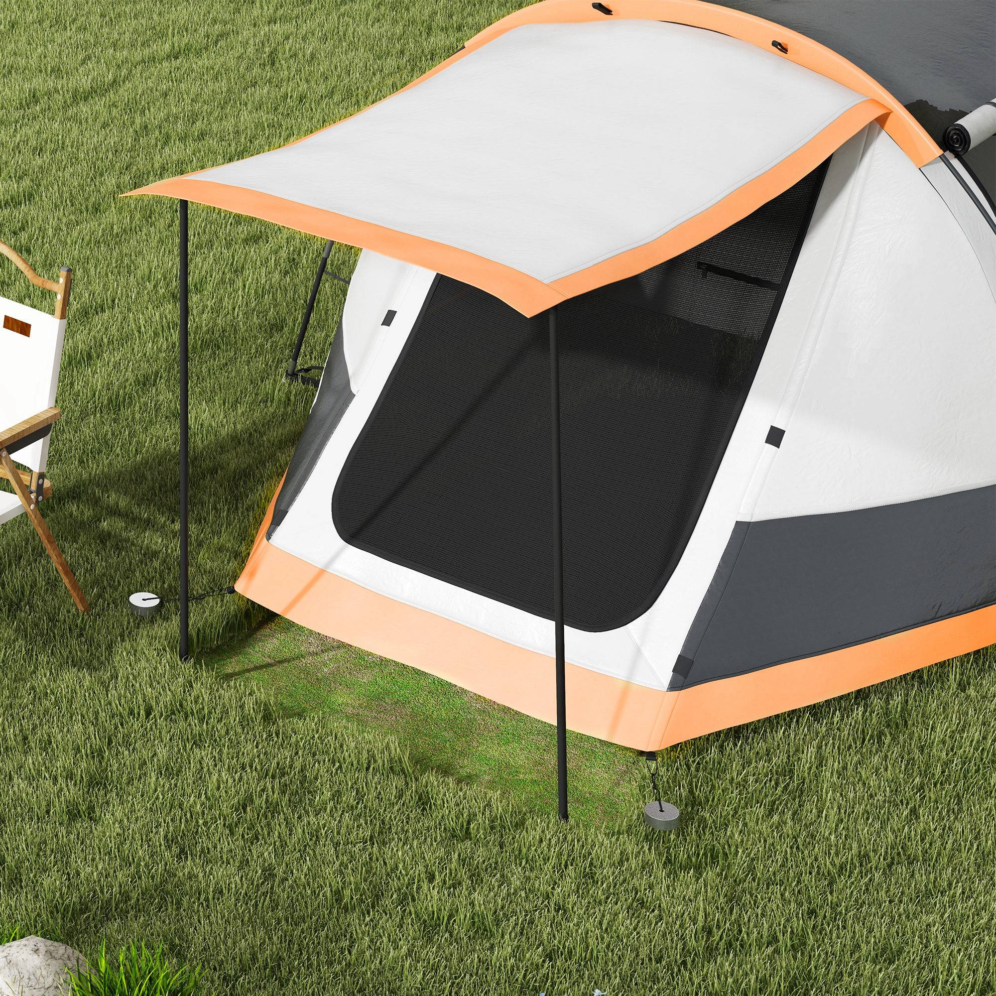 Outsunny Three-Man Camping Tent, with Two Rooms and Porch - Orange - North Peak Garden Furniture
