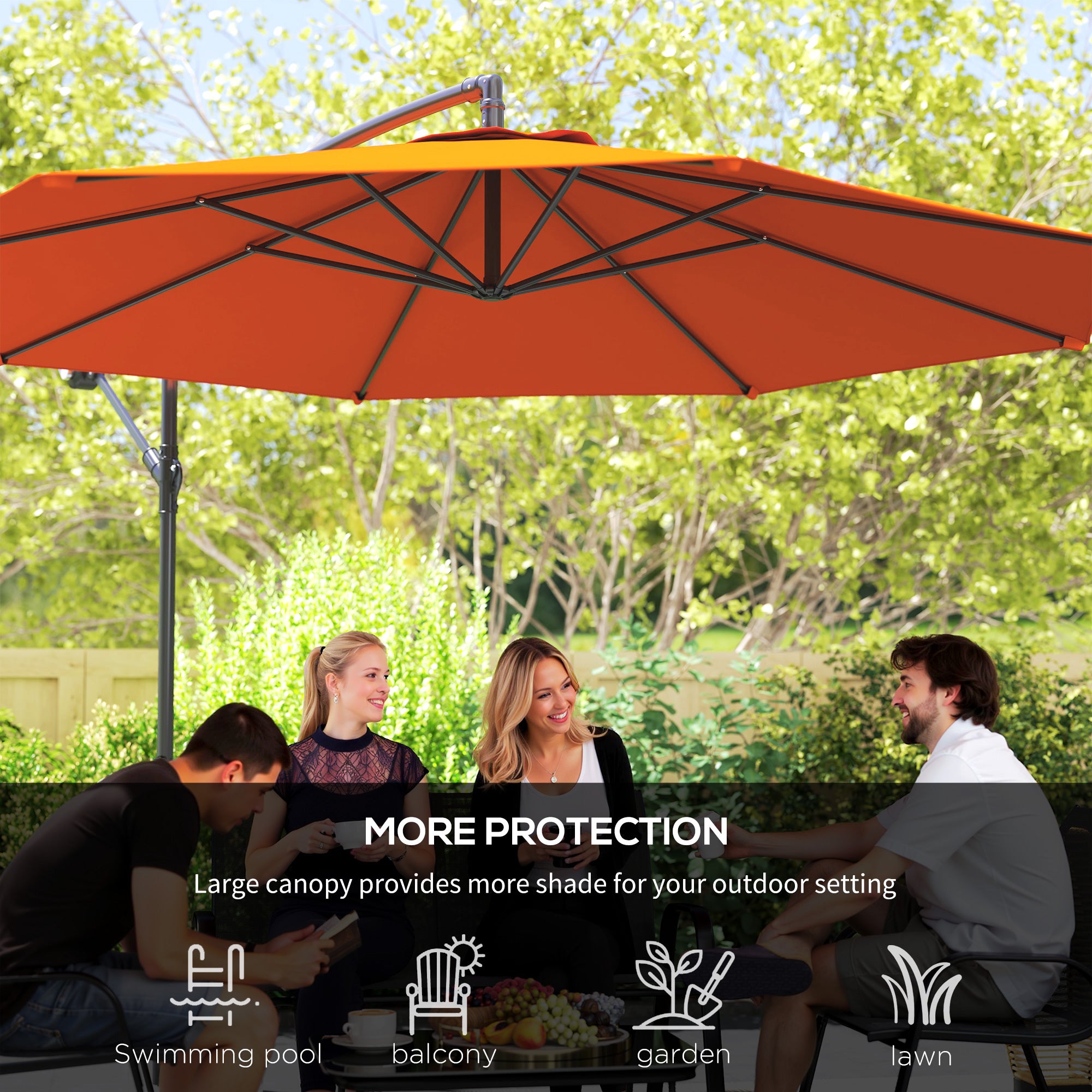 Outsunny 2.45m Overhanging Cantilever Parasol, with Cross Base - Orange - North Peak Garden Furniture