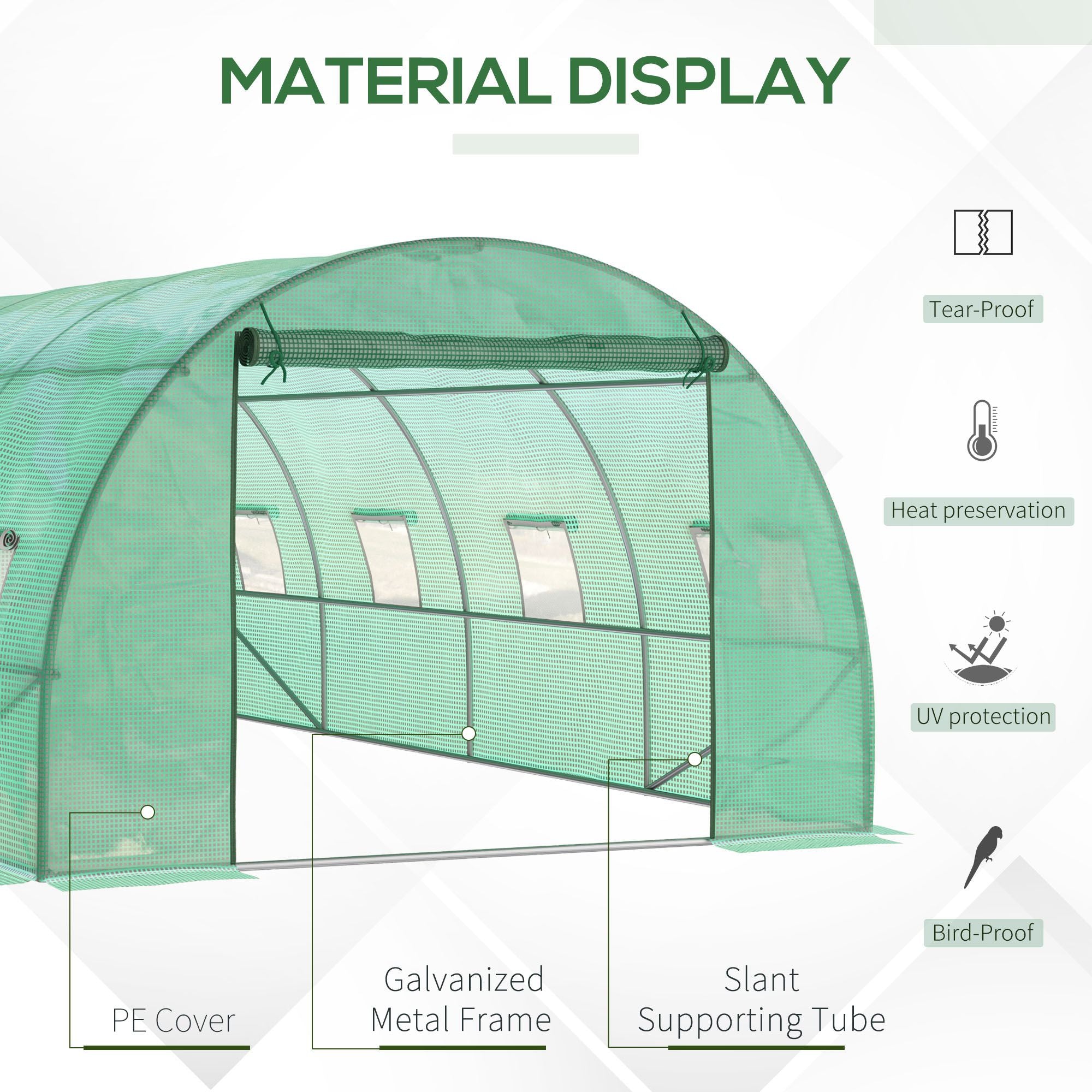 Outsunny Walk-in Polytunnel Greenhouse, Outdoor Garden Tunnel Greenhouse Tent with Zipped Roll-Up Door and 8 Mesh Windows, 6 x 3M - North Peak Garden Furniture